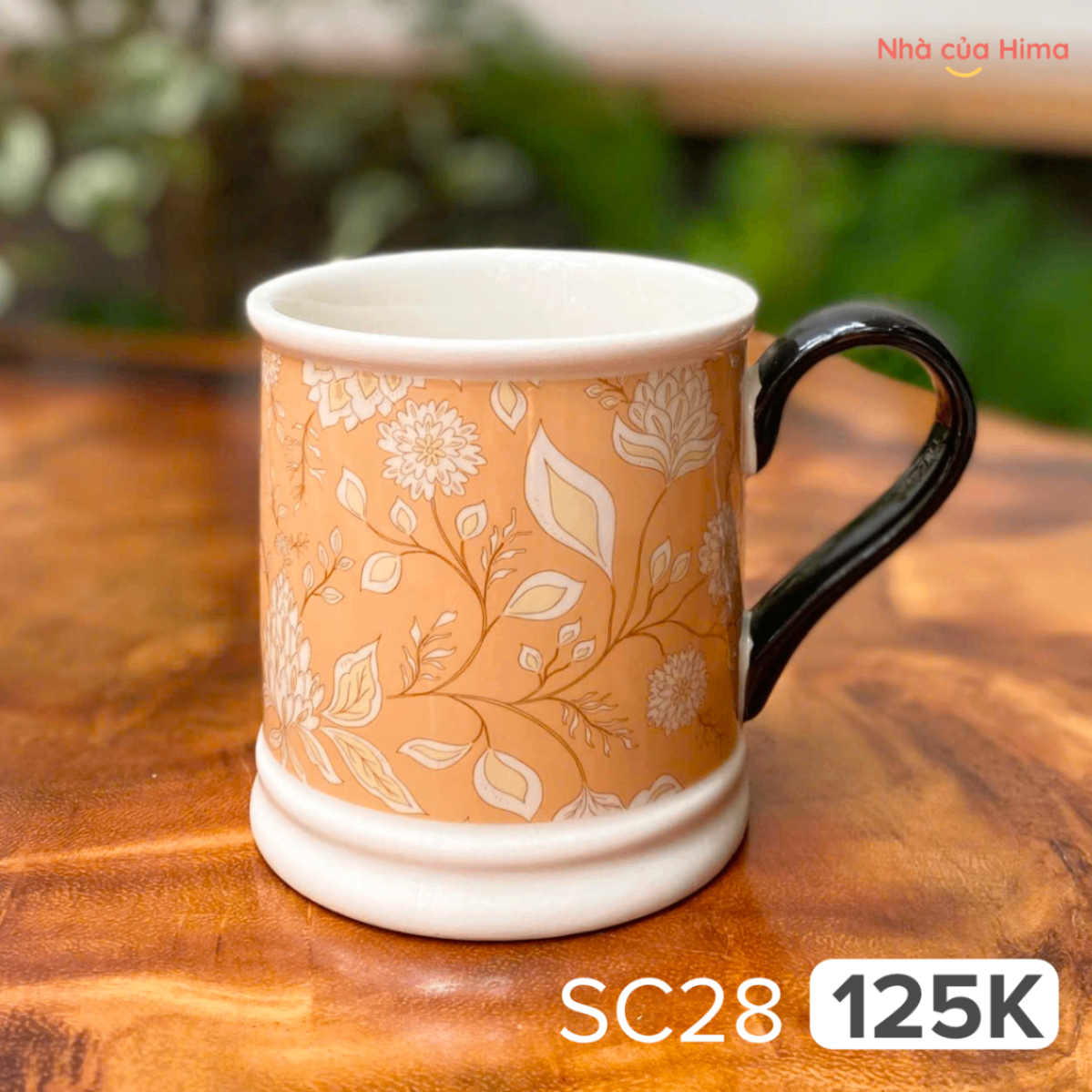 Cốc sứ cao phong cách Vintage hoa mẫu đơn 400ml