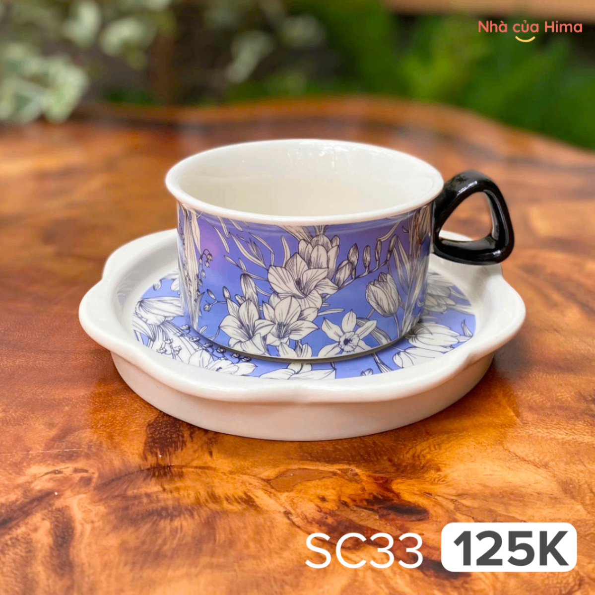 Set tách và đĩa sứ phong cách Vintage hoa lan Nam Phi 220ml