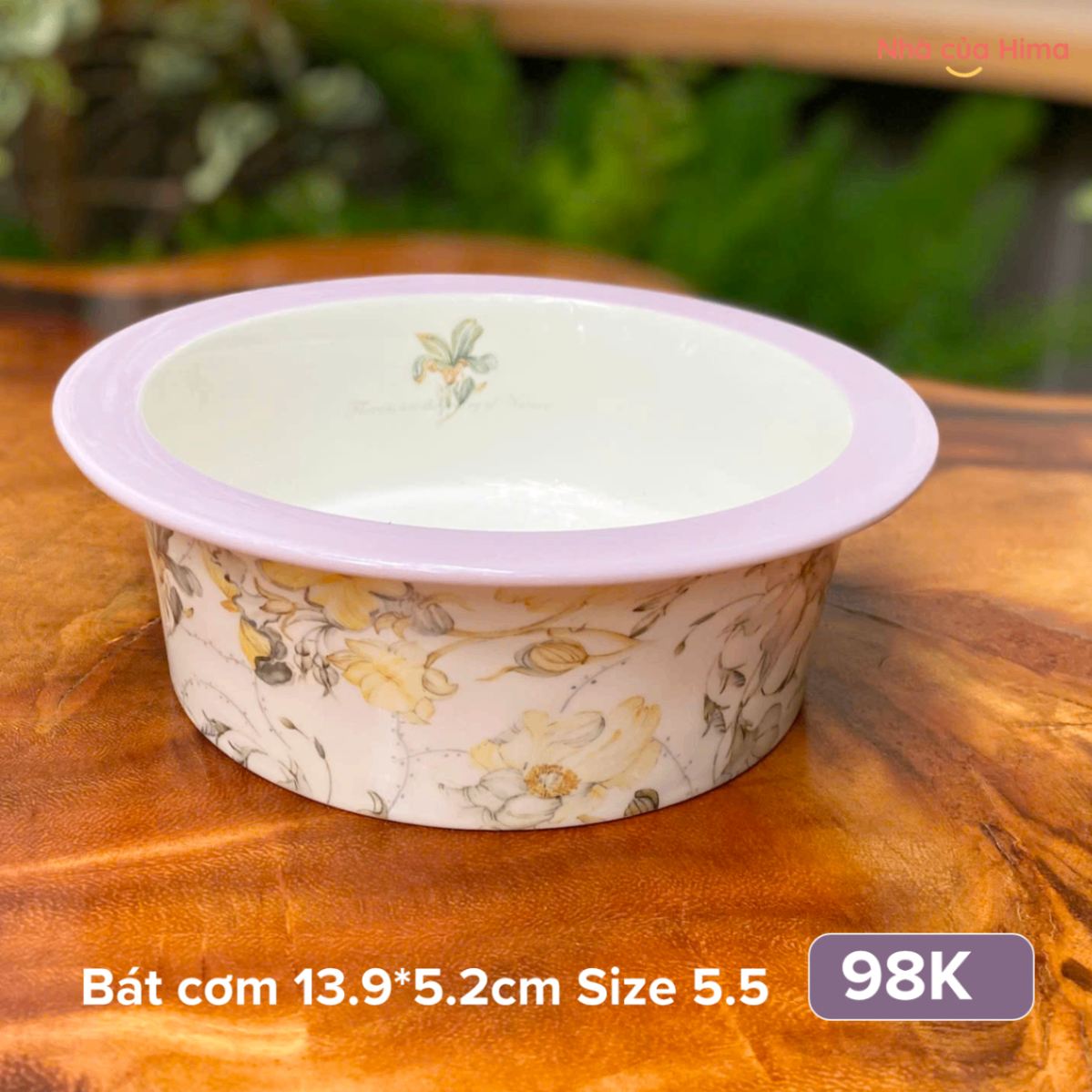 Bát cơm sứ cao cấp hoa ly nền tím sz 5.5 13.9*5.2cm
