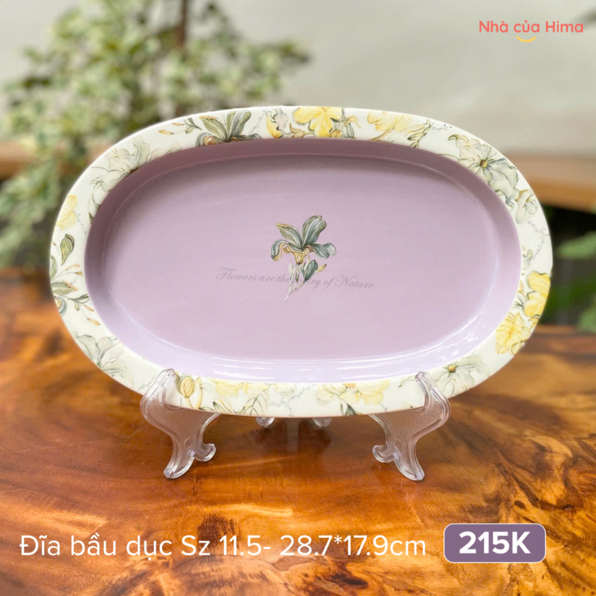 Đĩa bầu dục cao cấp hoa ly nền tím sz 11.5 28.7*11.7cm