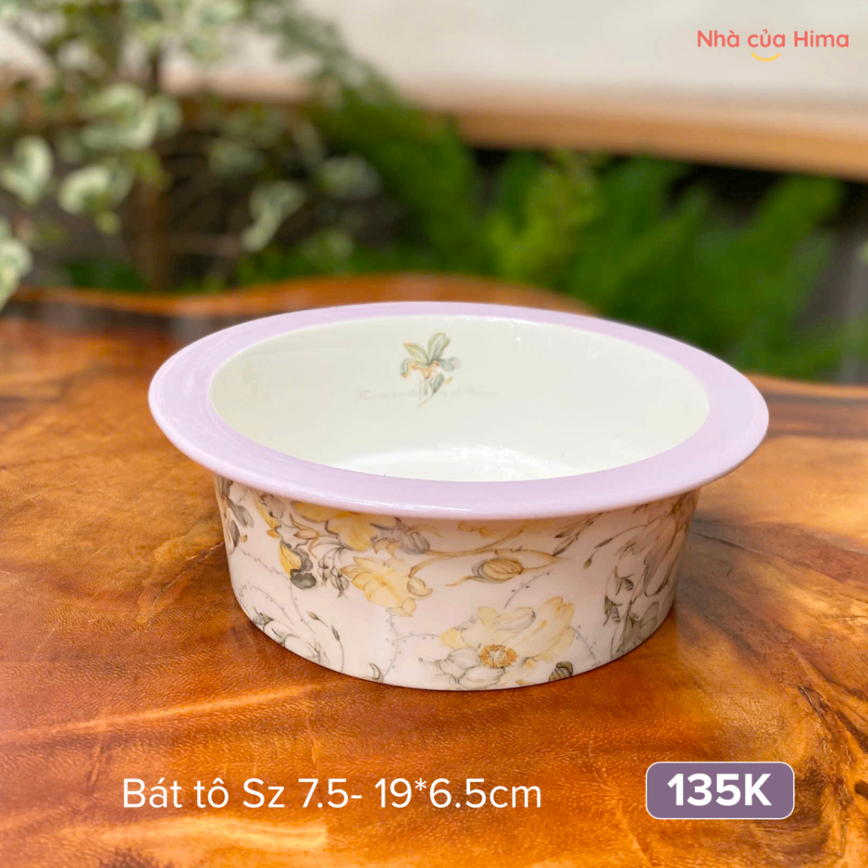 Tô sứ cao cấp hoa ly nền tím sz 7.5 19*6.5cm - 700ml