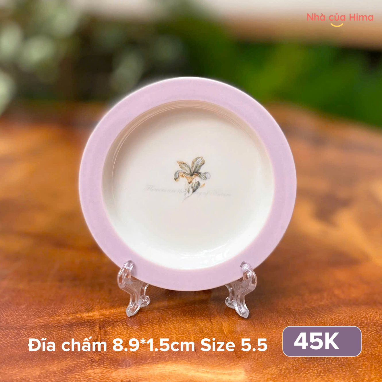 Đĩa chấm sứ cao cấp hoa ly nền tím 8.9*1.5cm