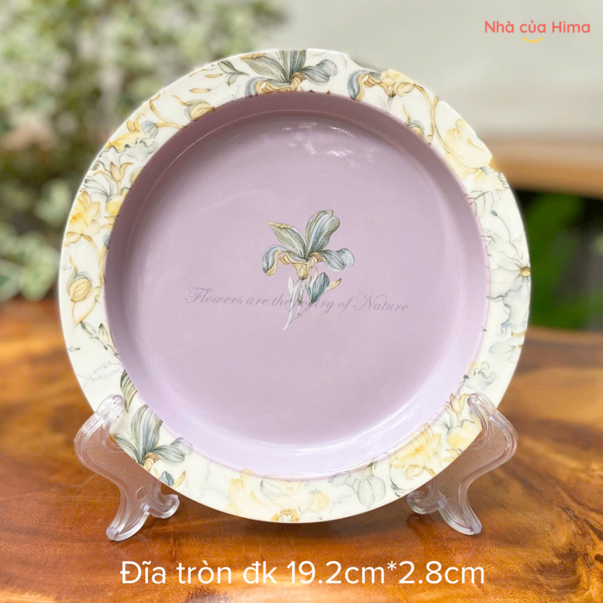 Đĩa tròn sứ cao cấp hoa ly nền tím sz 8.5 19.8*2.8cm