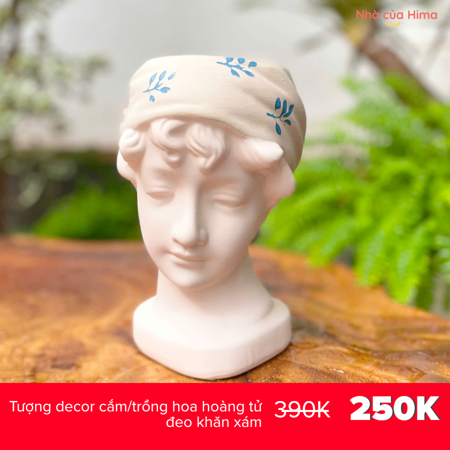 Tượng decor cắm/trồng hoa hoàng tử đeo khăn xám - mẫu 2