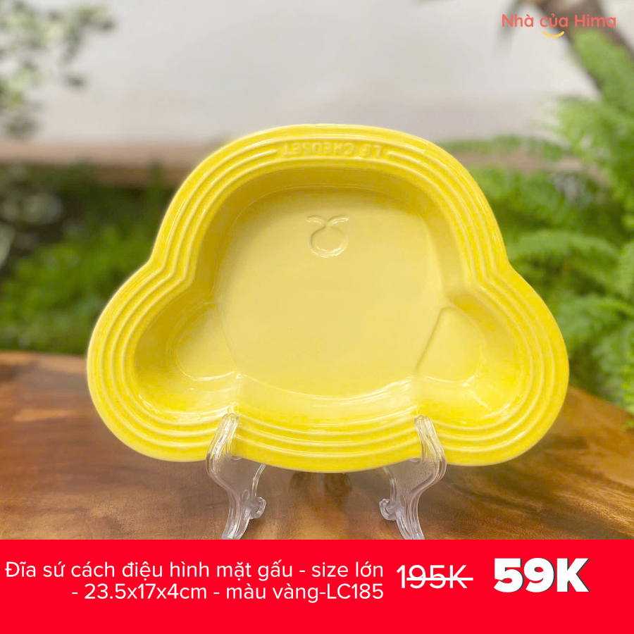 Đĩa sứ cách điệu hình mặt gấu - size lớn - 23.5x17x4cm - màu vàng-LC185