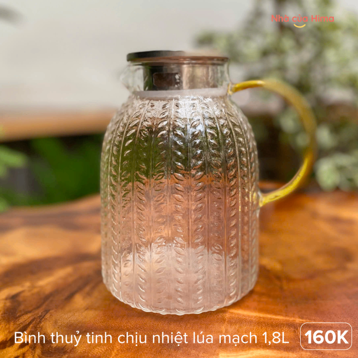 Bình thuỷ tinh chịu nhiệt vân lúa mạch 1,8L nắp inox