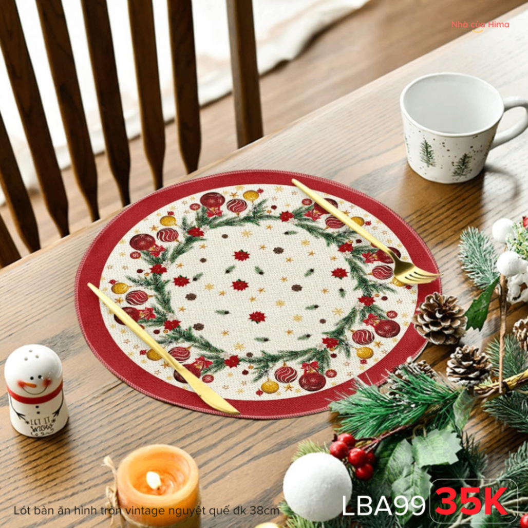 Lót bàn ăn hình tròn vintage nguyệt quế đk 38cm LBA99