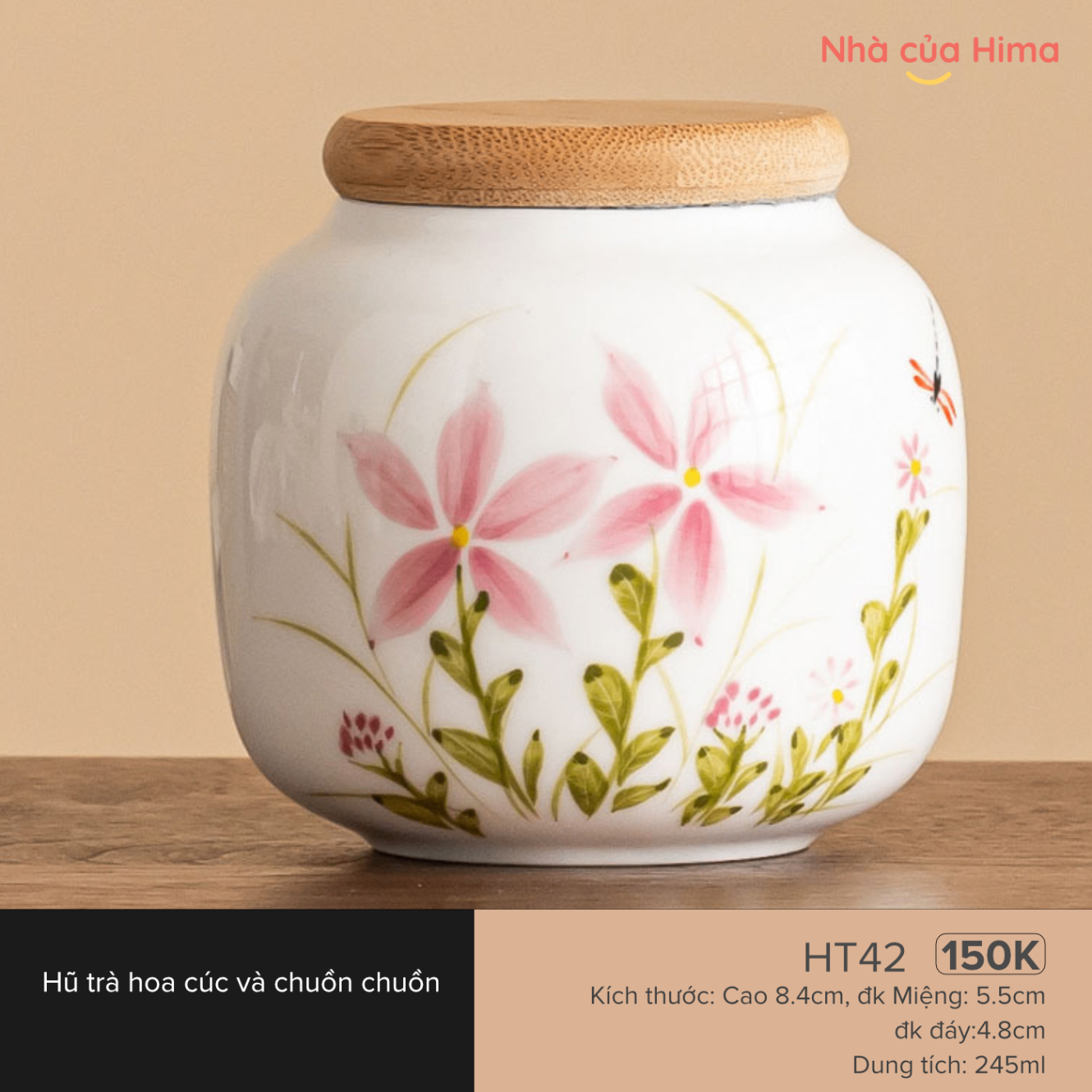 HT42 Hũ trà hoa cúc và chuồn chuồn