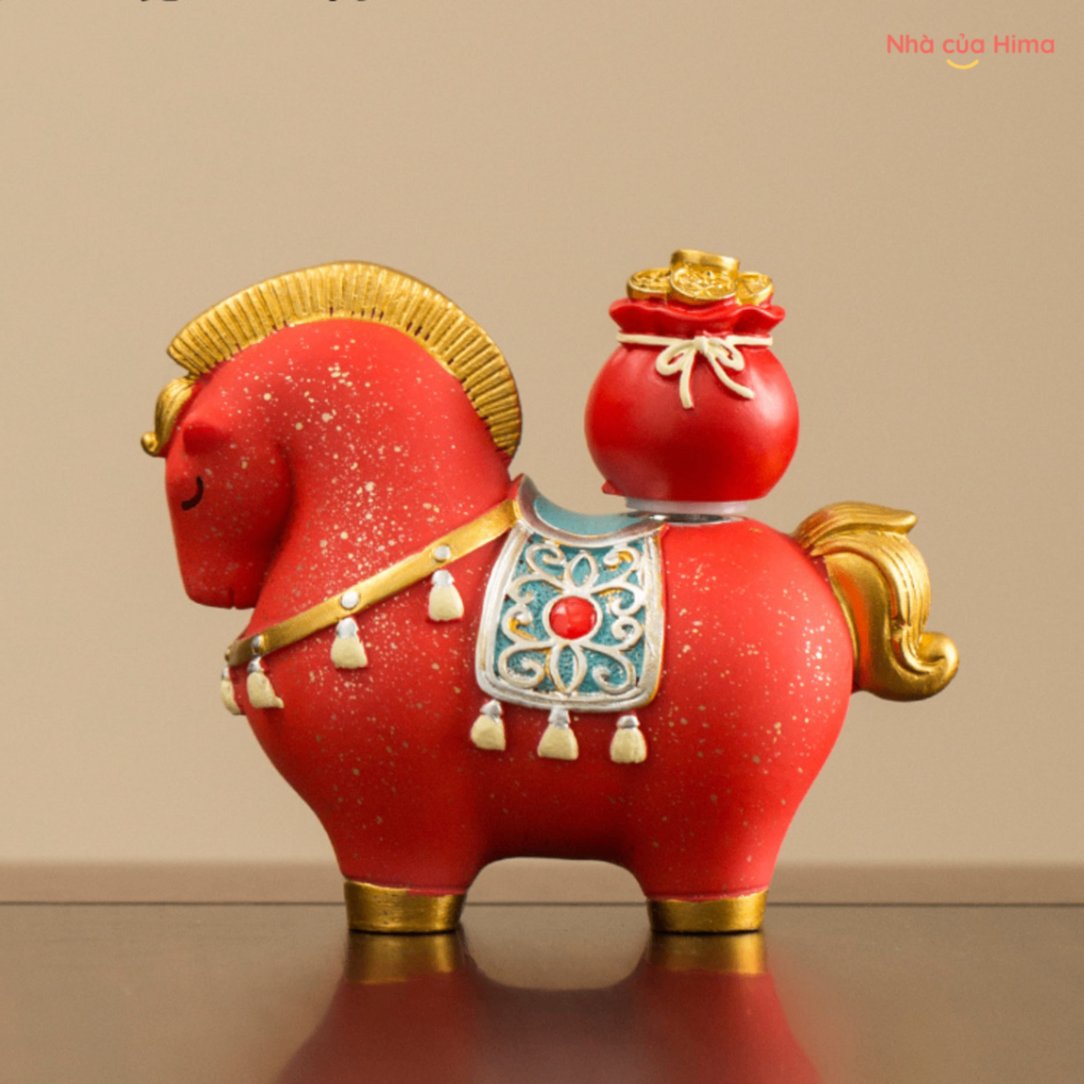 Ngựa Đường Mã Nguyên Bảo màu đỏ đeo túi MS4