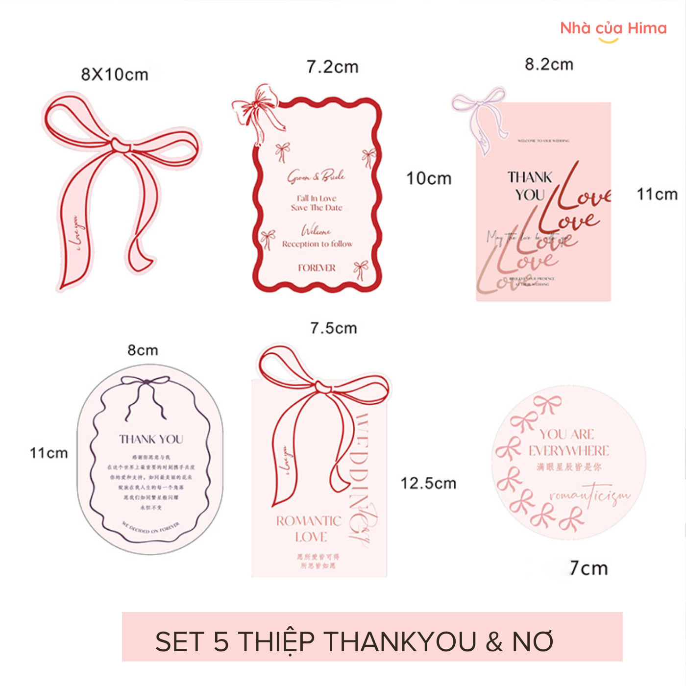 Set 5 thiệp thankyou & nơ