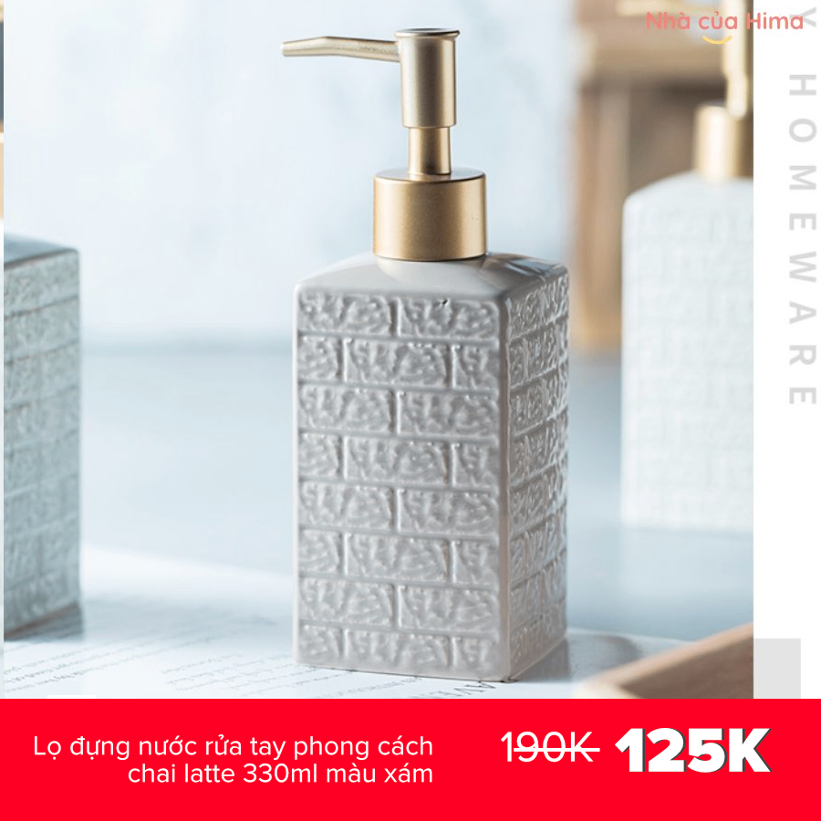 Lọ đựng nước rửa tay phong cách chai latte 330ml màu xám