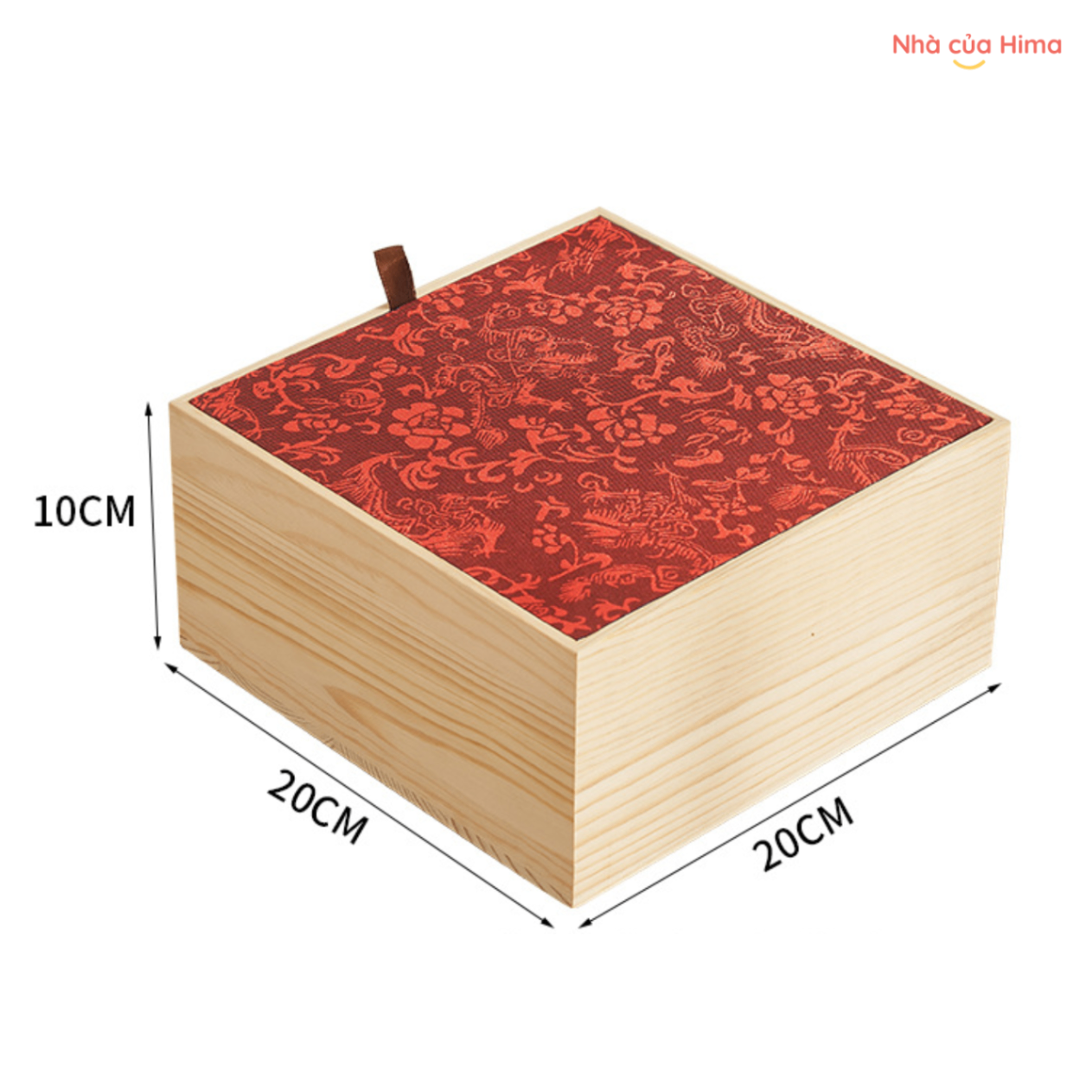 Hộp quà tặng gỗ bọc vải đỏ 1 mặt hình vuông 20*20*10cm