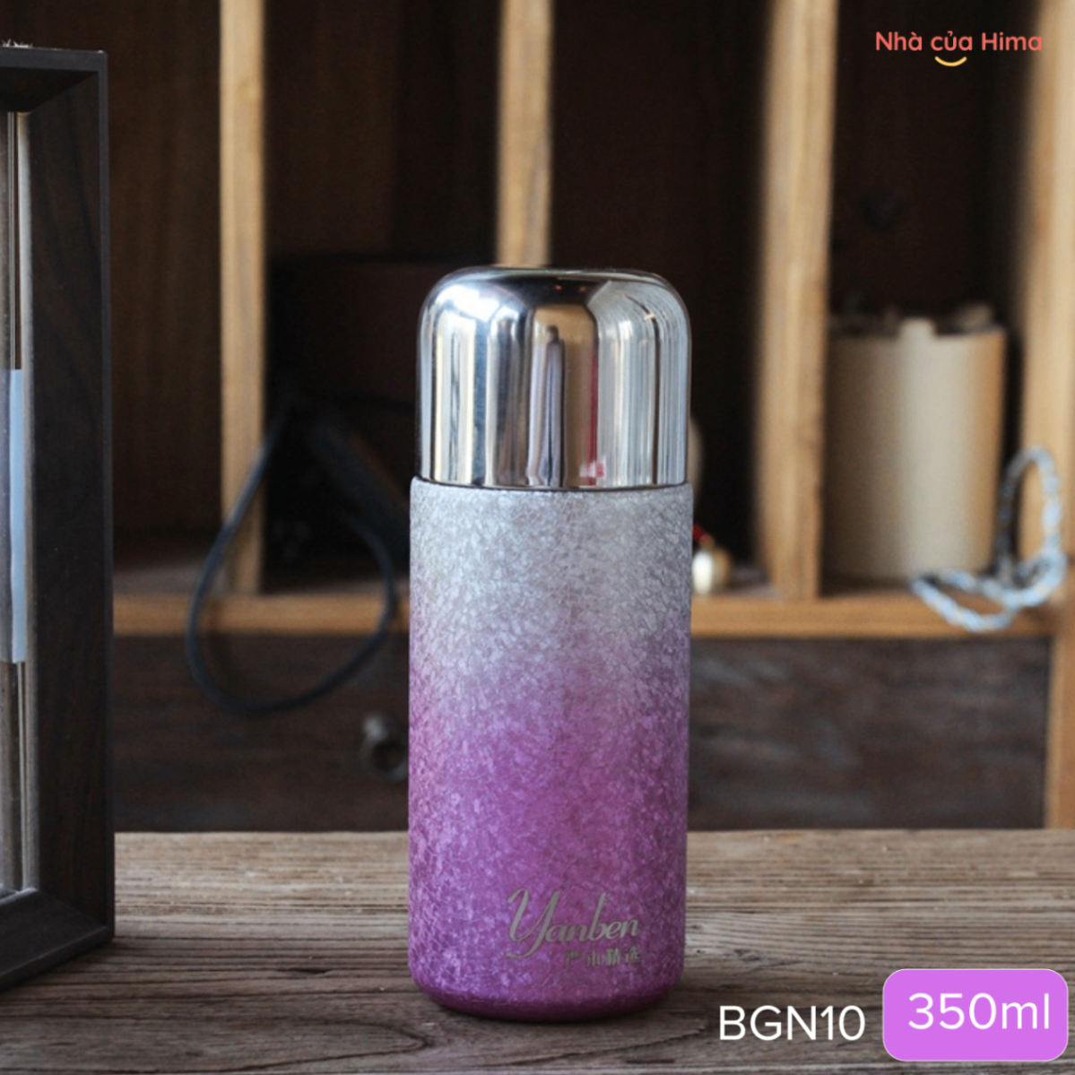 Bình giữ nhiệt titan cao cấp 350ml có ống hút màu gradient trắng tím BGN10