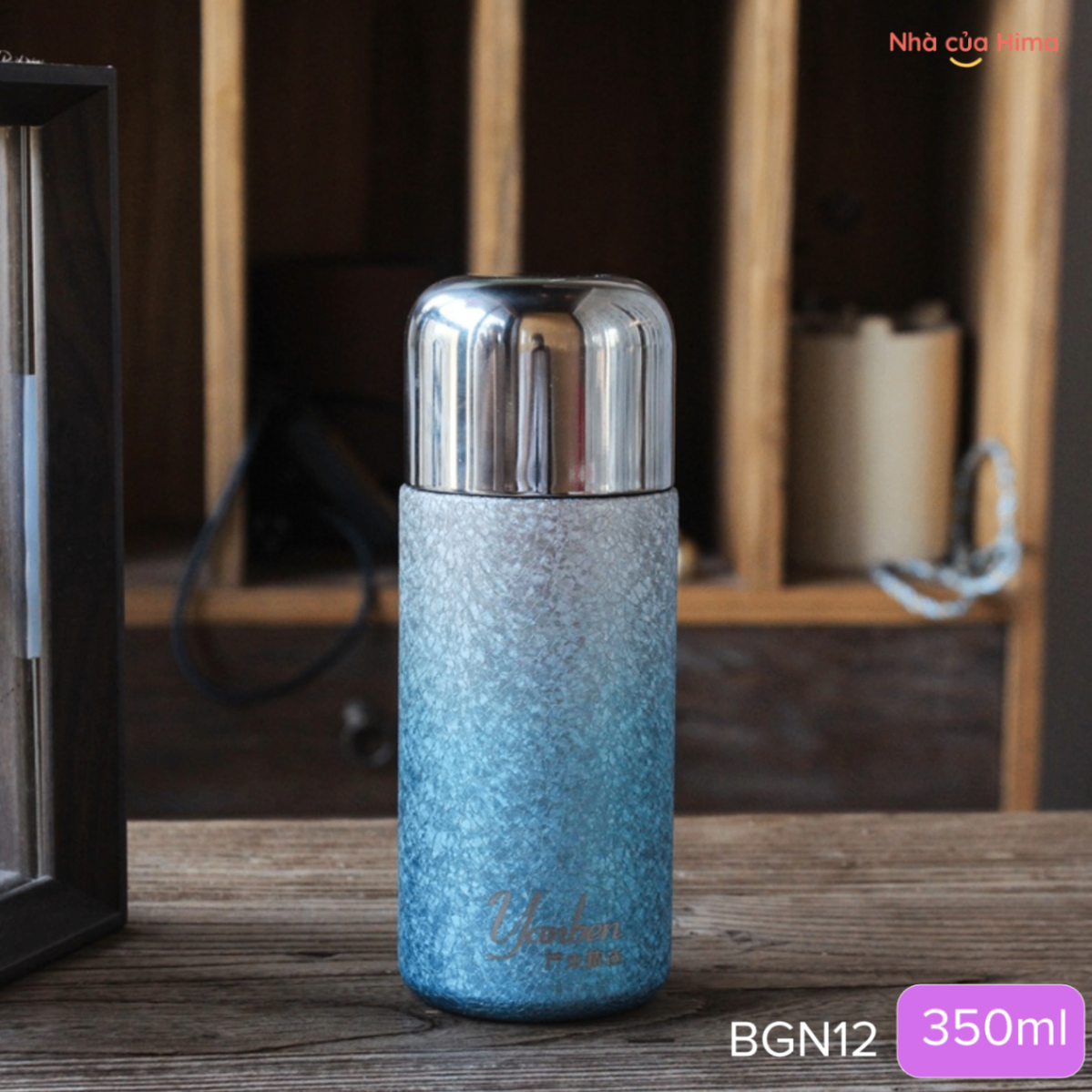 Bình giữ nhiệt titan cao cấp 350ml có ống hút màu gradient txanh pha lê băng BGN12