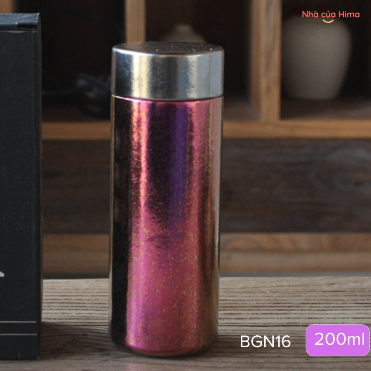 Bình giữ nhiệt titan cao cấp 200ml kèm màng lọc titan màu hoa đào đá