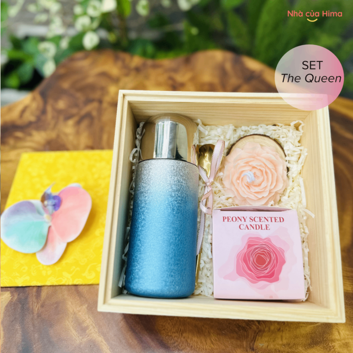 Bộ quà tặng The Queen nữ hoàng băng gía bình giữ nhiệt gradient xanh pha lê băng 350ml