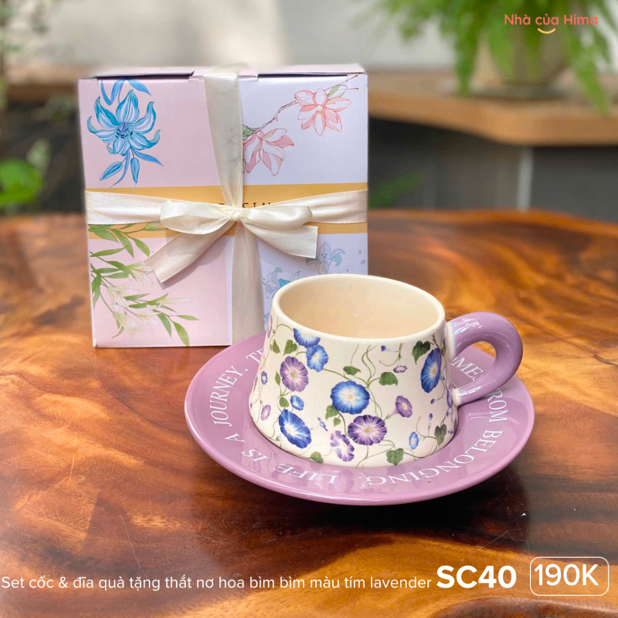 Set cốc thắt nơ hoa hoa bìm bìm (Morning Glory) màu tím lavender SC40