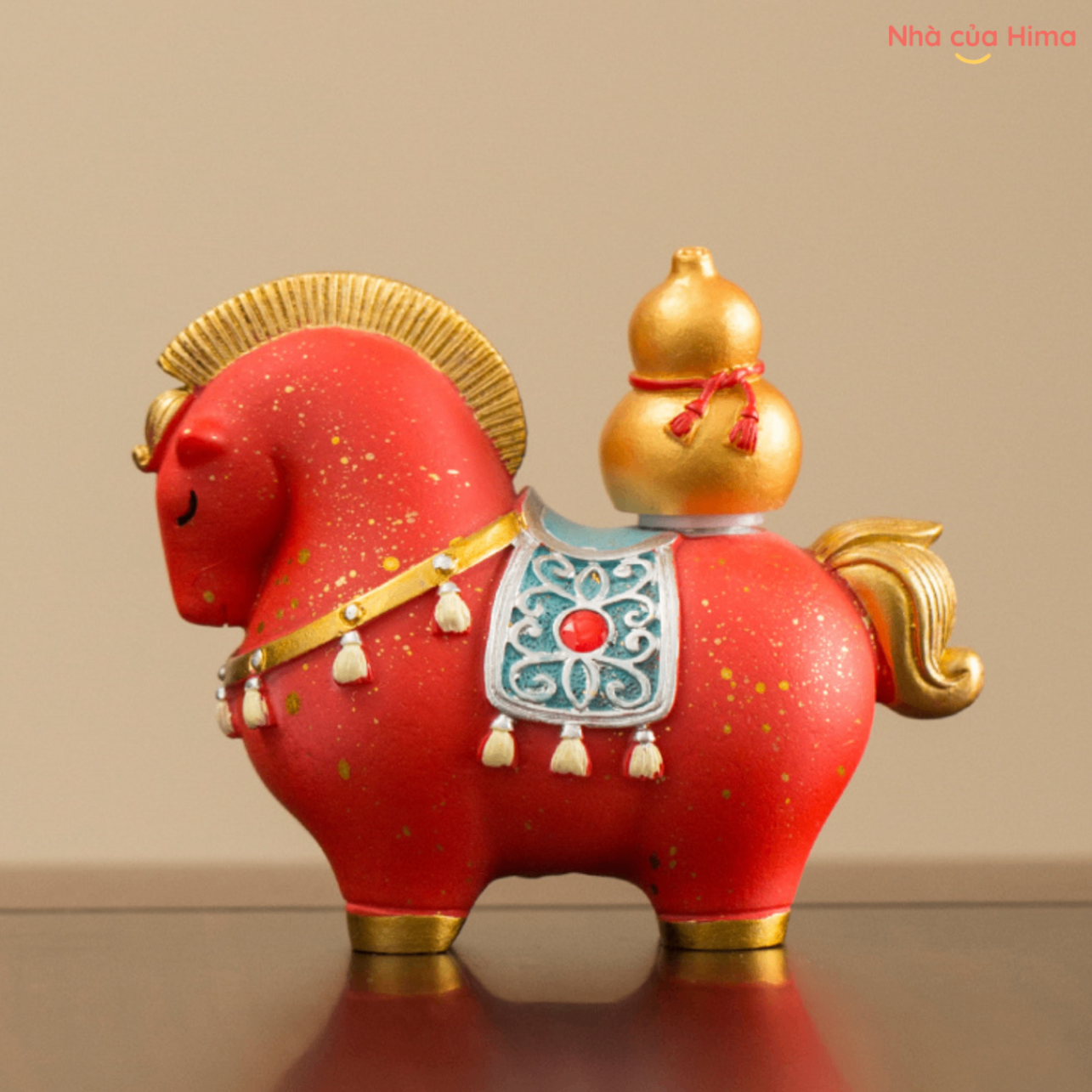 Ngựa Đường Mã Nguyên Bảo màu đỏ đeo hồ lô MS5