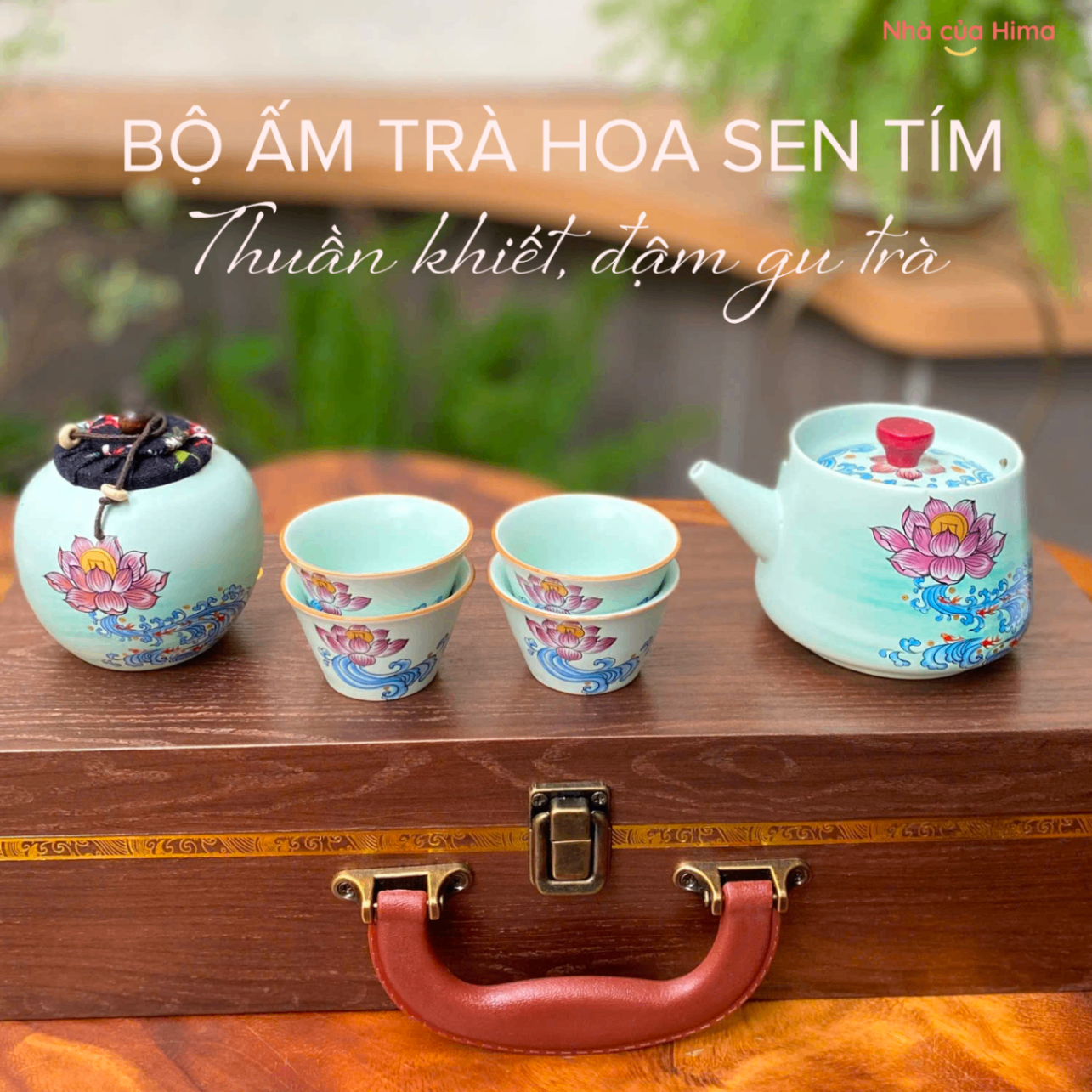 Bộ quà tặng ấm chén hoa sen tím - Thanh
