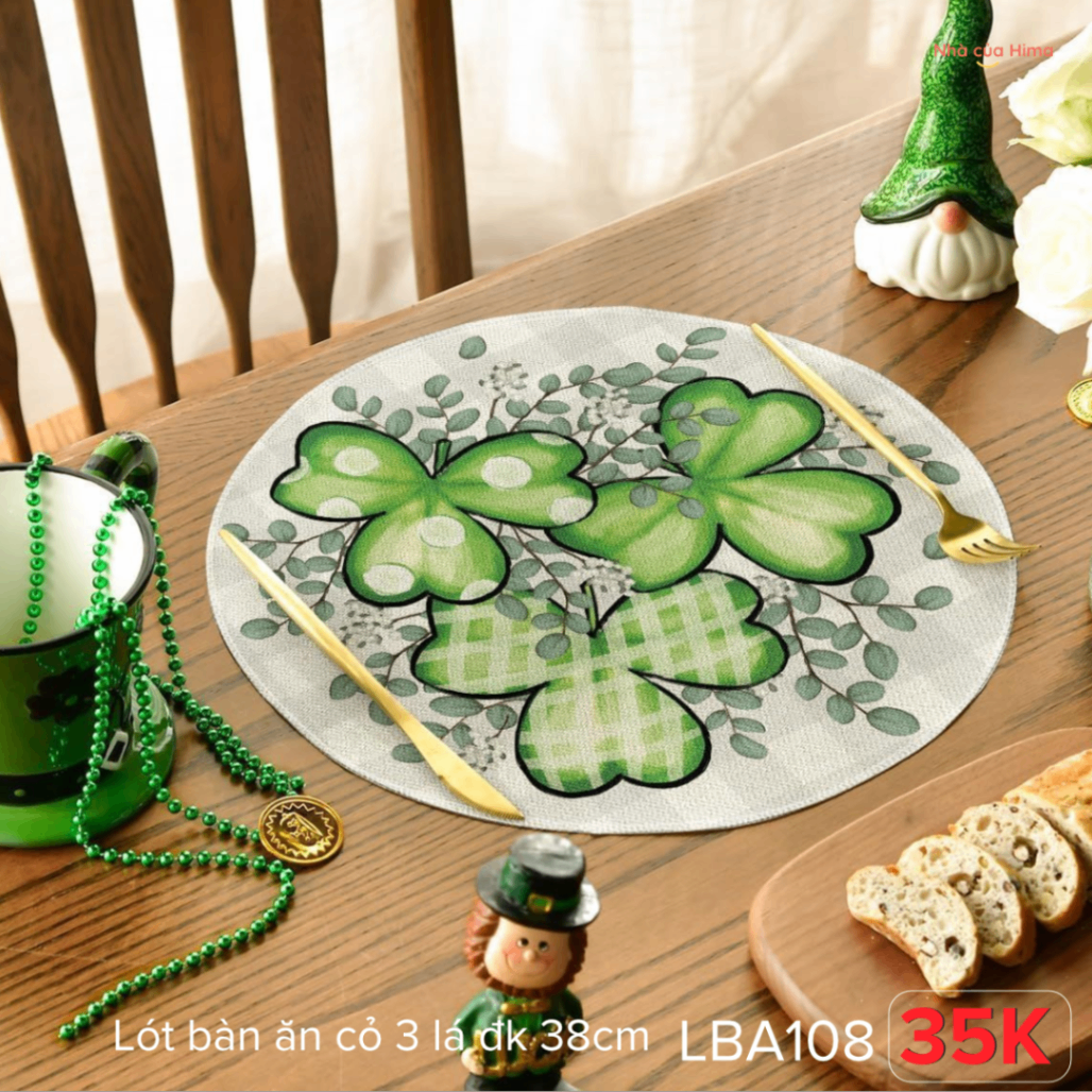 Lót bàn ăn cỏ 3 lá vải thô đk 35cm LBA108