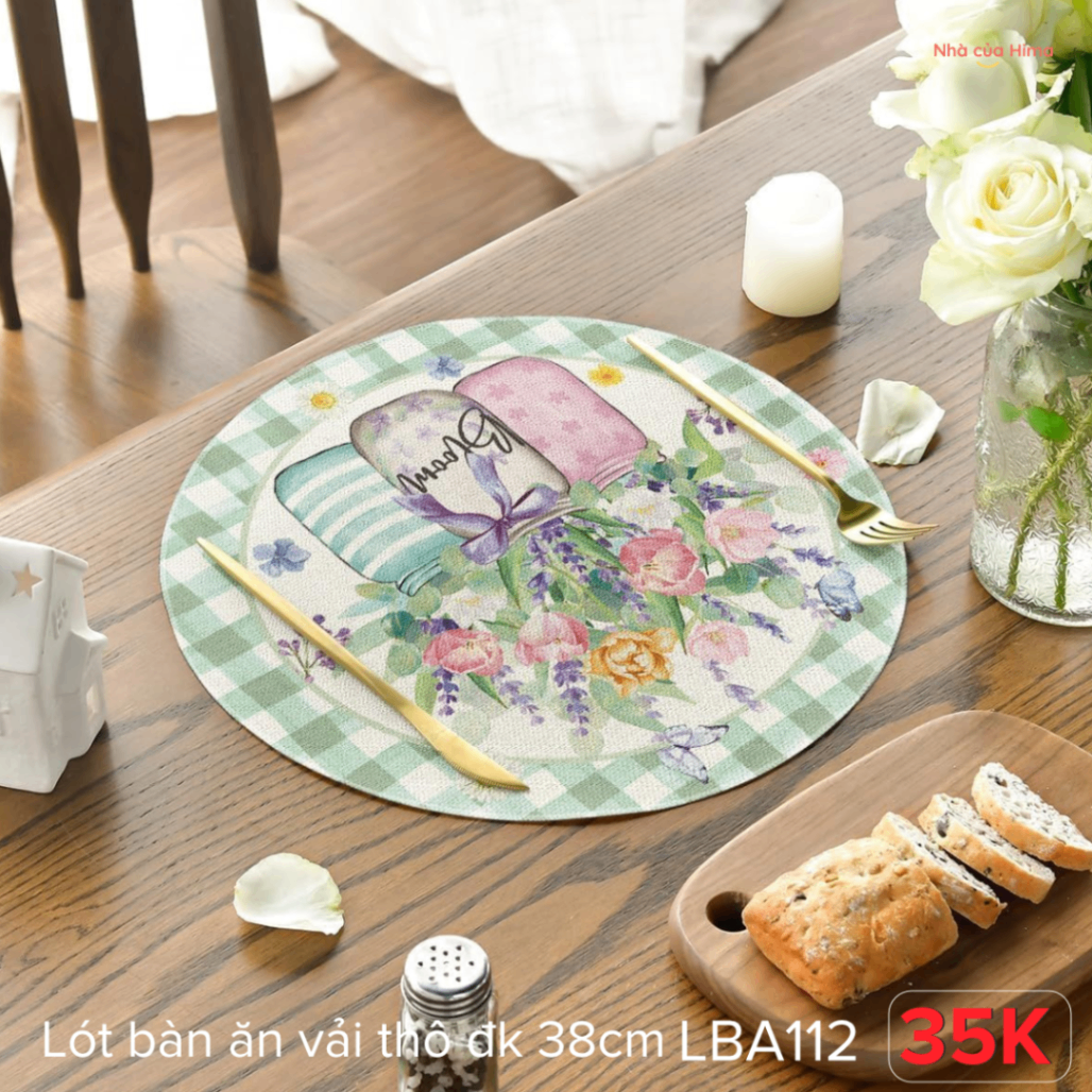 Lót bàn ăn lọ hoa vải thô đk 38cm LBA112