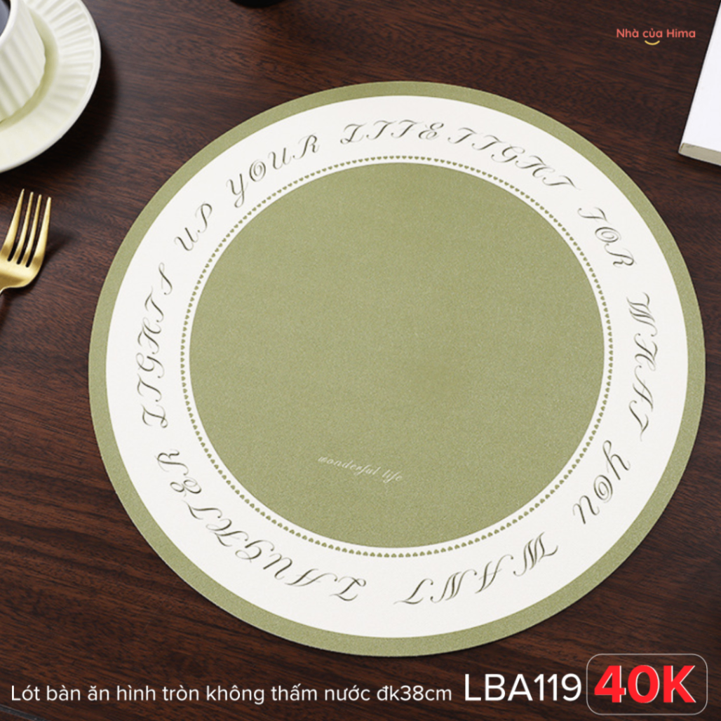 Lót bàn ăn chất liệu da bám bàn không thấm nước hình tròn đk 35cm LBA119