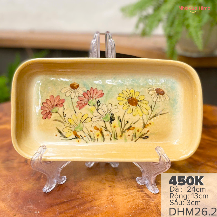 Đĩa gốm vẽ tay đựng hũ mứt 24cm*13cm*3cm DHM26.2