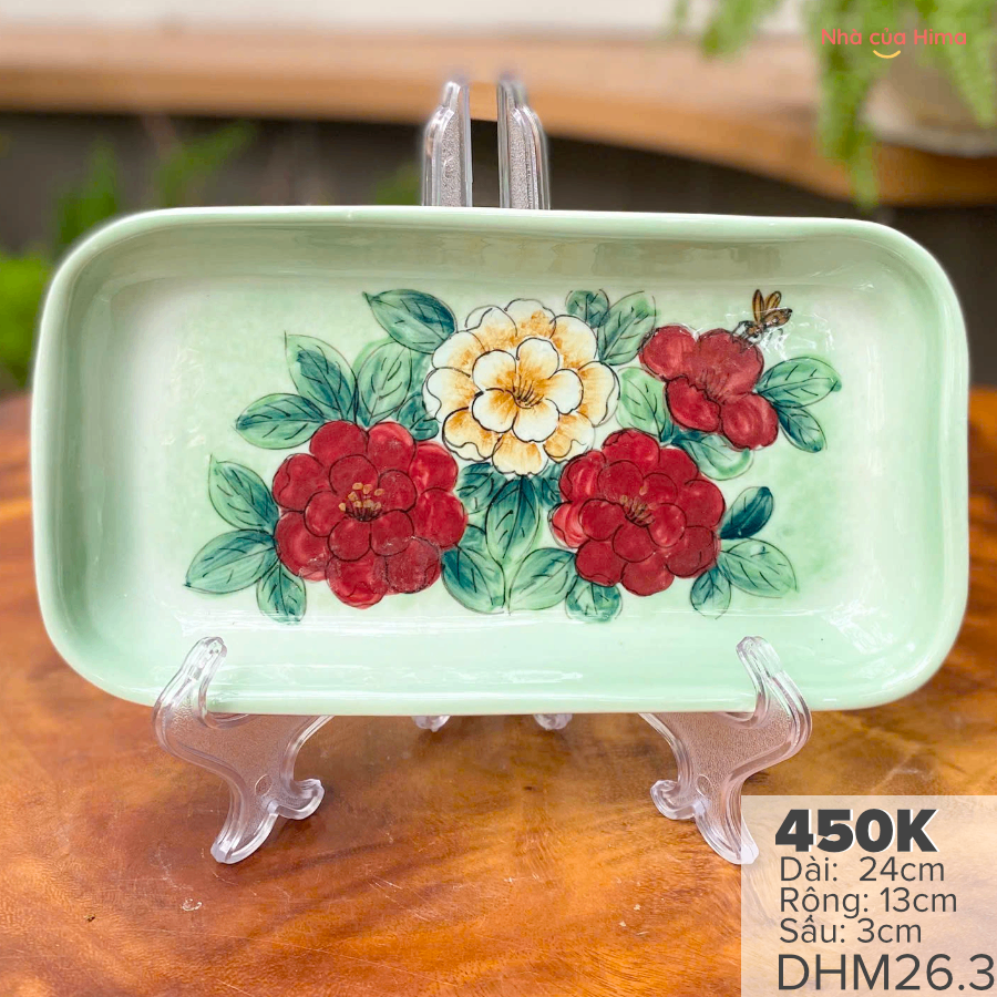 Đĩa gốm vẽ tay đựng hũ mứt 24cm*13cm*3cm DHM26.3