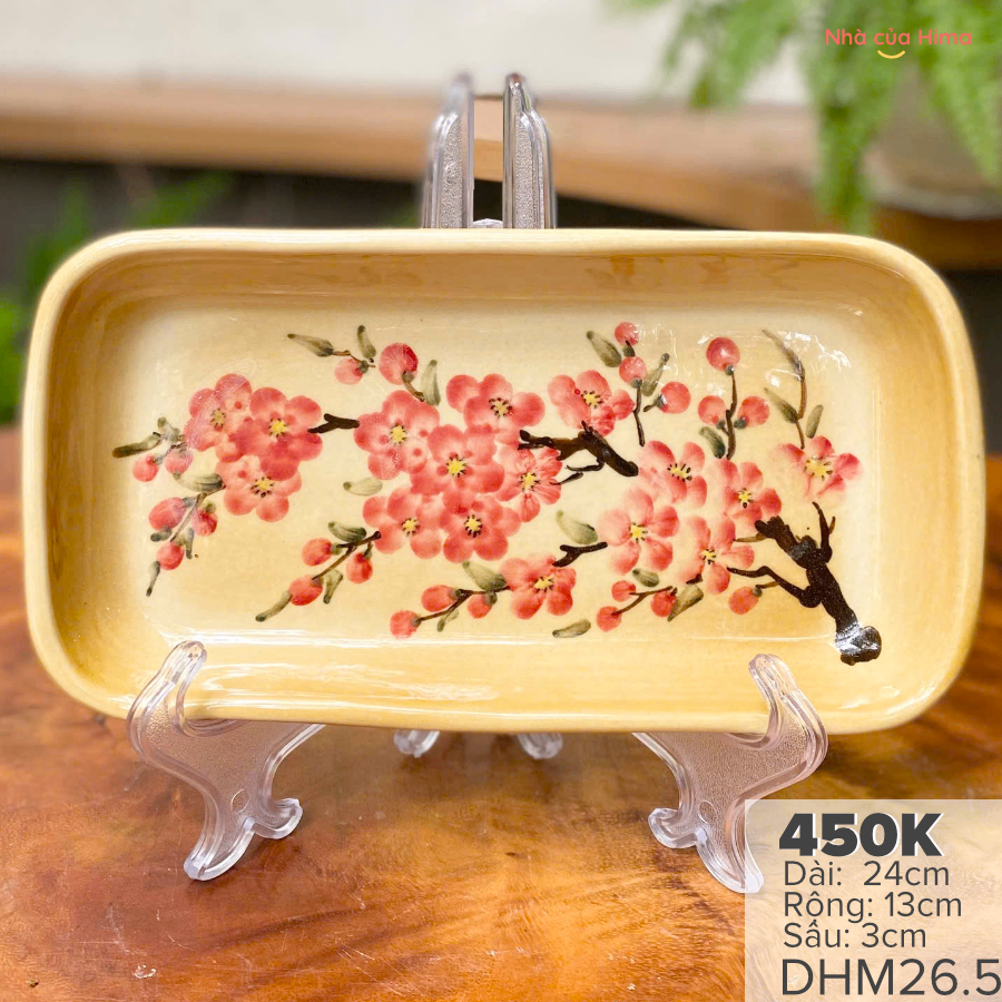 Đĩa gốm vẽ tay đựng hũ mứt 24cm*13cm*3cm DHM26.5