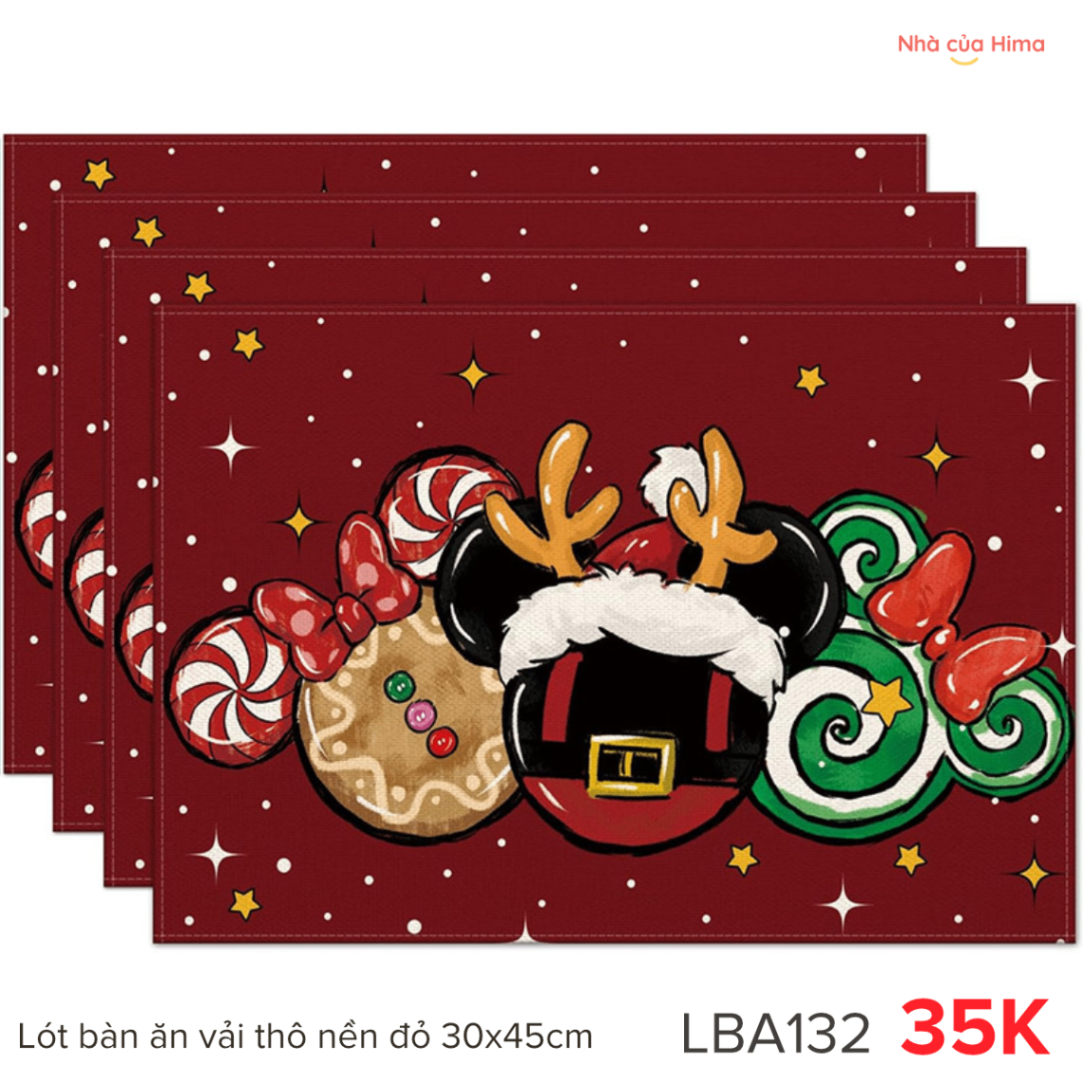 Lót bàn ăn vải thô nền đỏ 30x45cm LBA132
