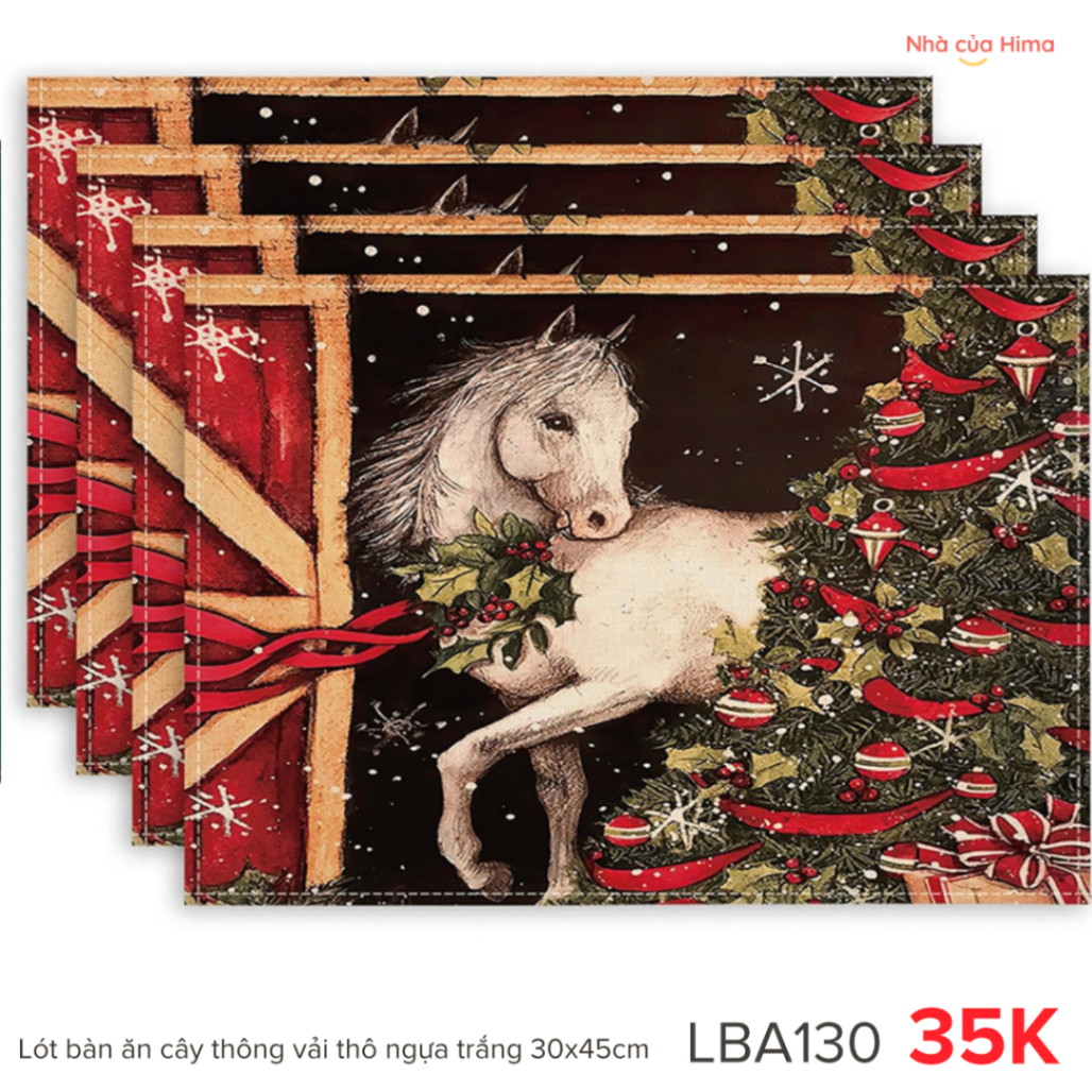Lót bàn ăn cây thông vải thô ngựa trắng 30x45cm LBA130