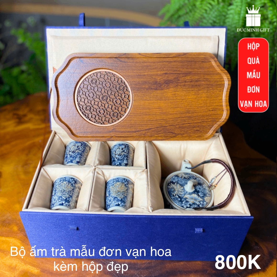 Bộ ấm trà mẫu đơn vạn hoa muôn hoa không lộ đời Tống khay gỗ có hộp quà tặng