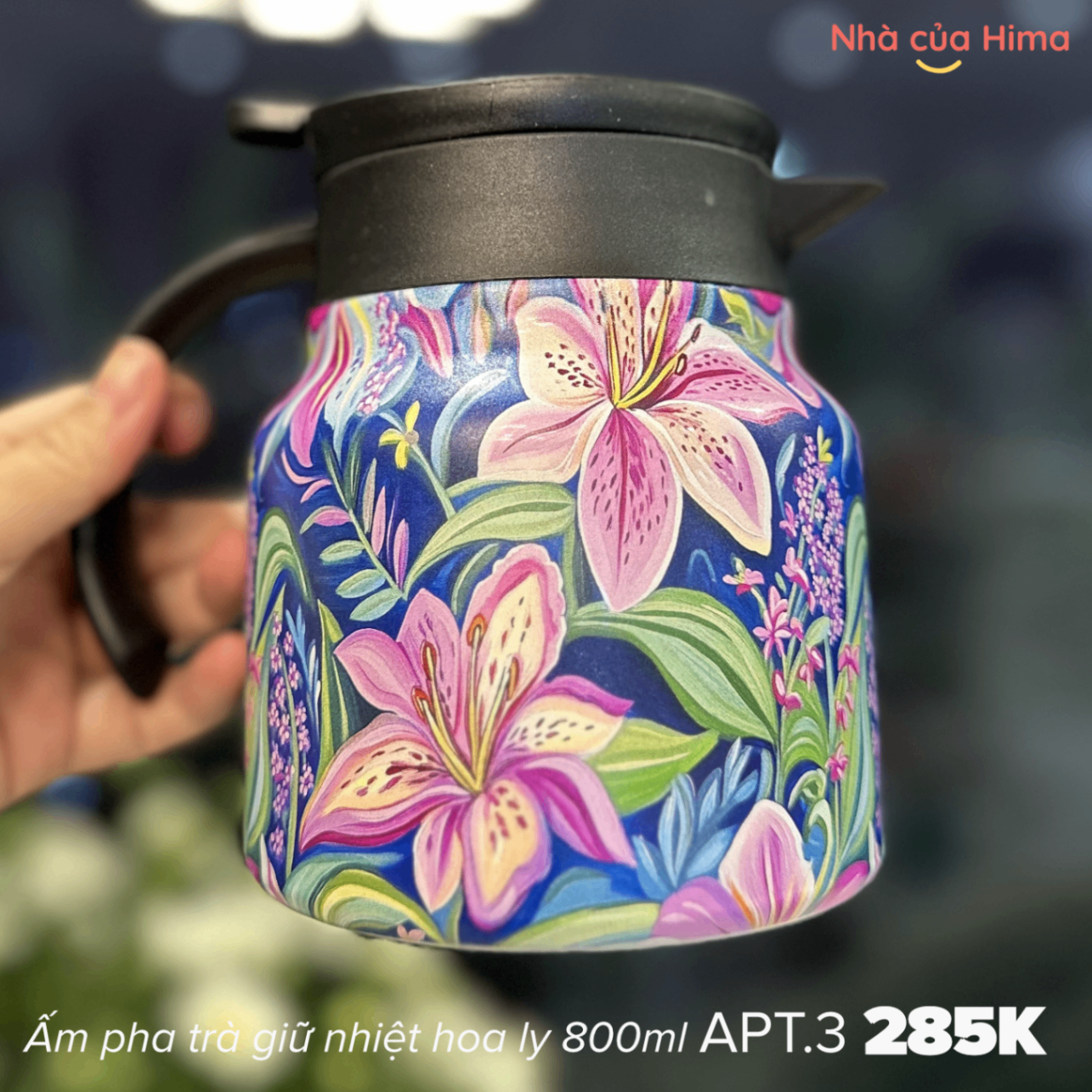 Ấm pha trà giữ nhiệt inox316 hoa 3D hoa ly 800ml APT.3