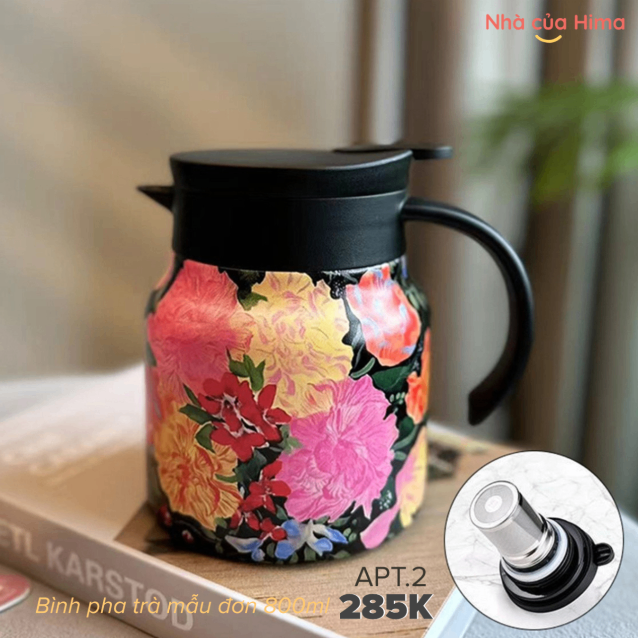 Ấm pha trà giữ nhiệt inox316 hoa 3D hoa mẫu đơn 800ml APT.2