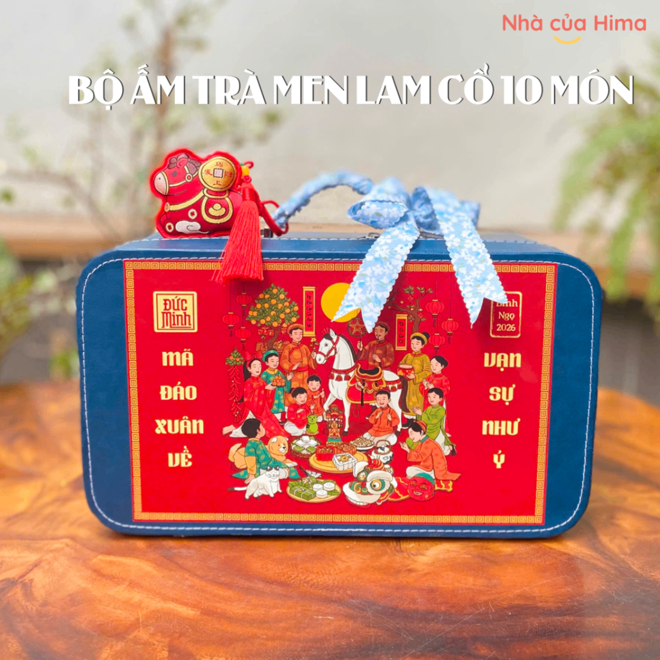 Bộ ấm trà men lam cổ 10 món kèm hộp quà đẹp