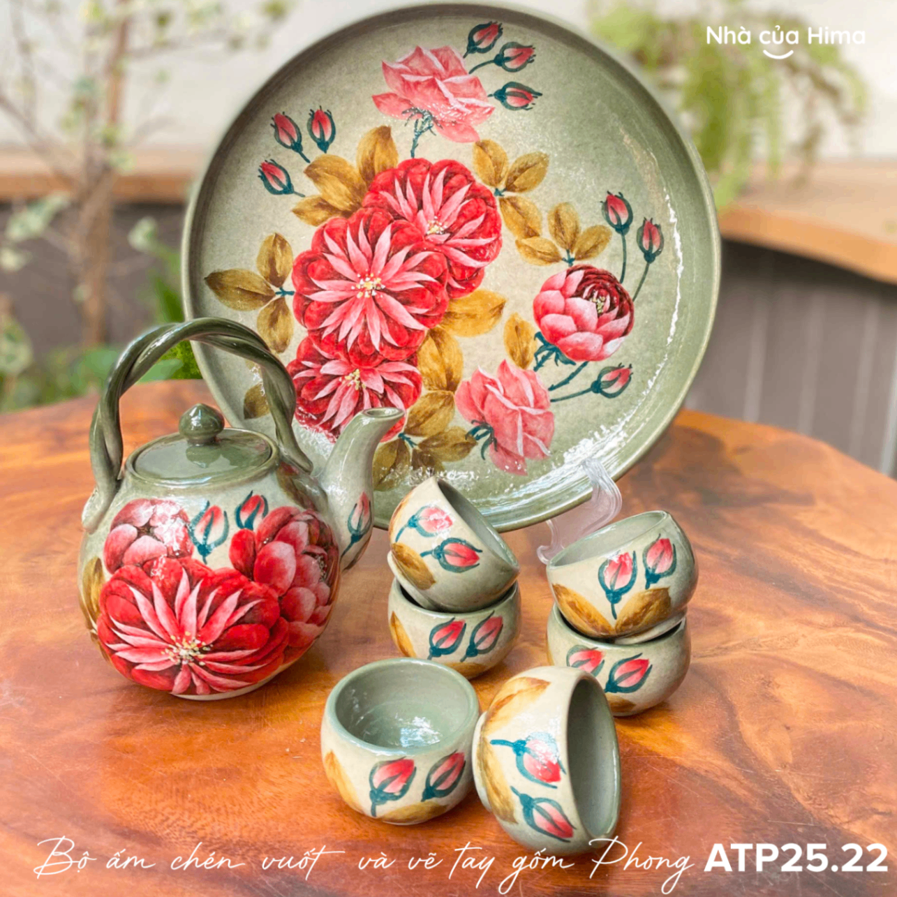 Bộ ấm trà gốm vẽ tay bởi nghệ nhân Phong ATP25.22
