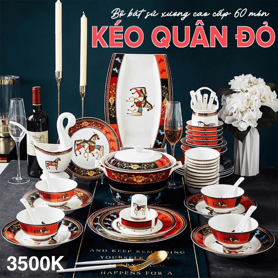Bộ bát kéo quân 60 món đỏ