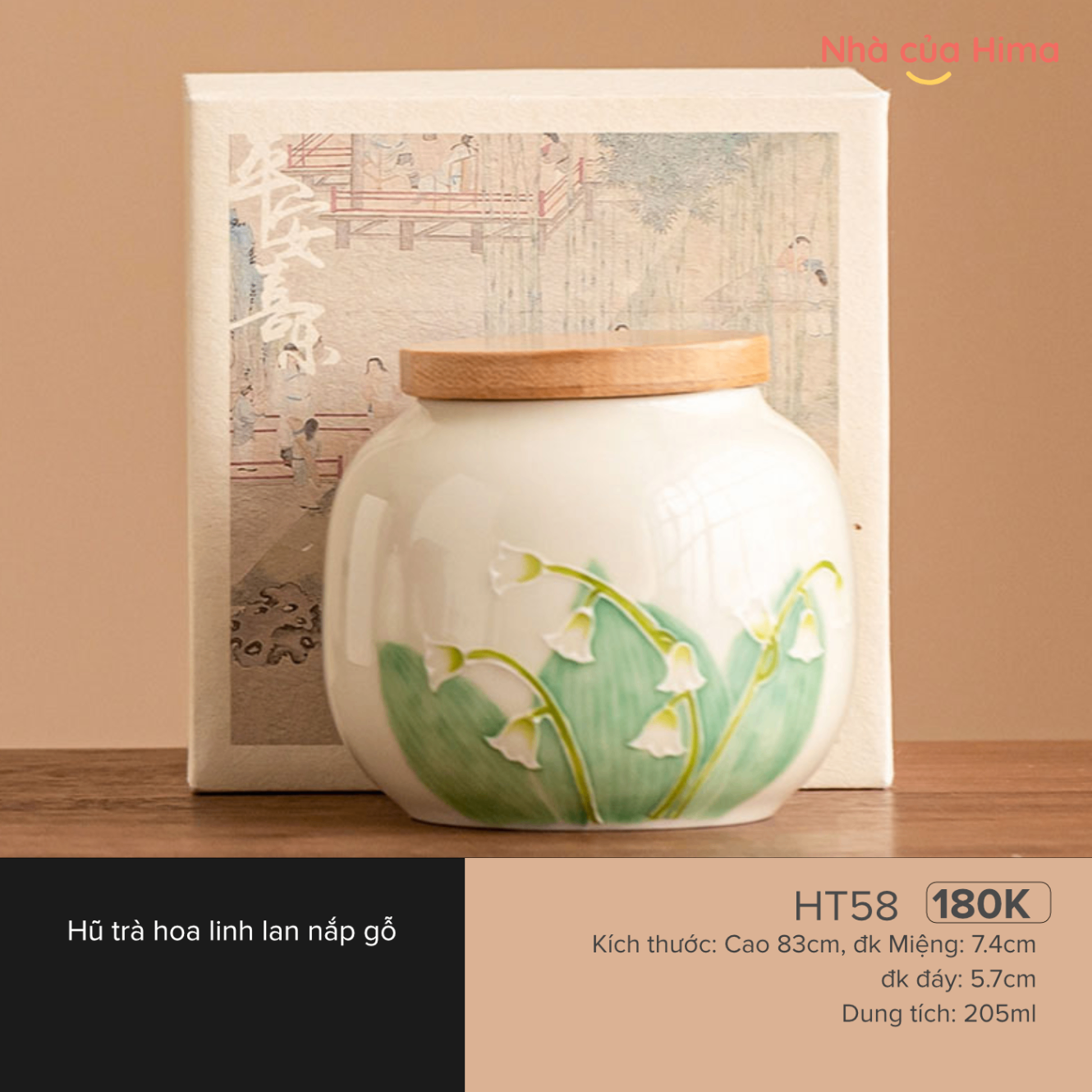 Hũ trà hoa linh lan nắp gỗ (hộp carton) HT58