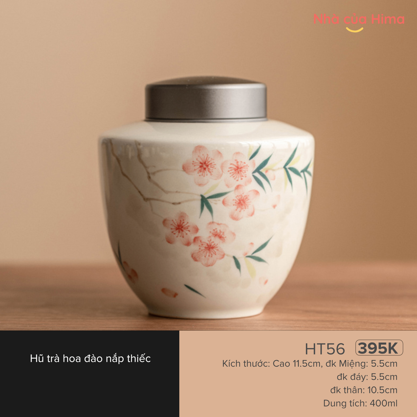 Hũ trà hoa đào 400ml nắp thiếc HT56