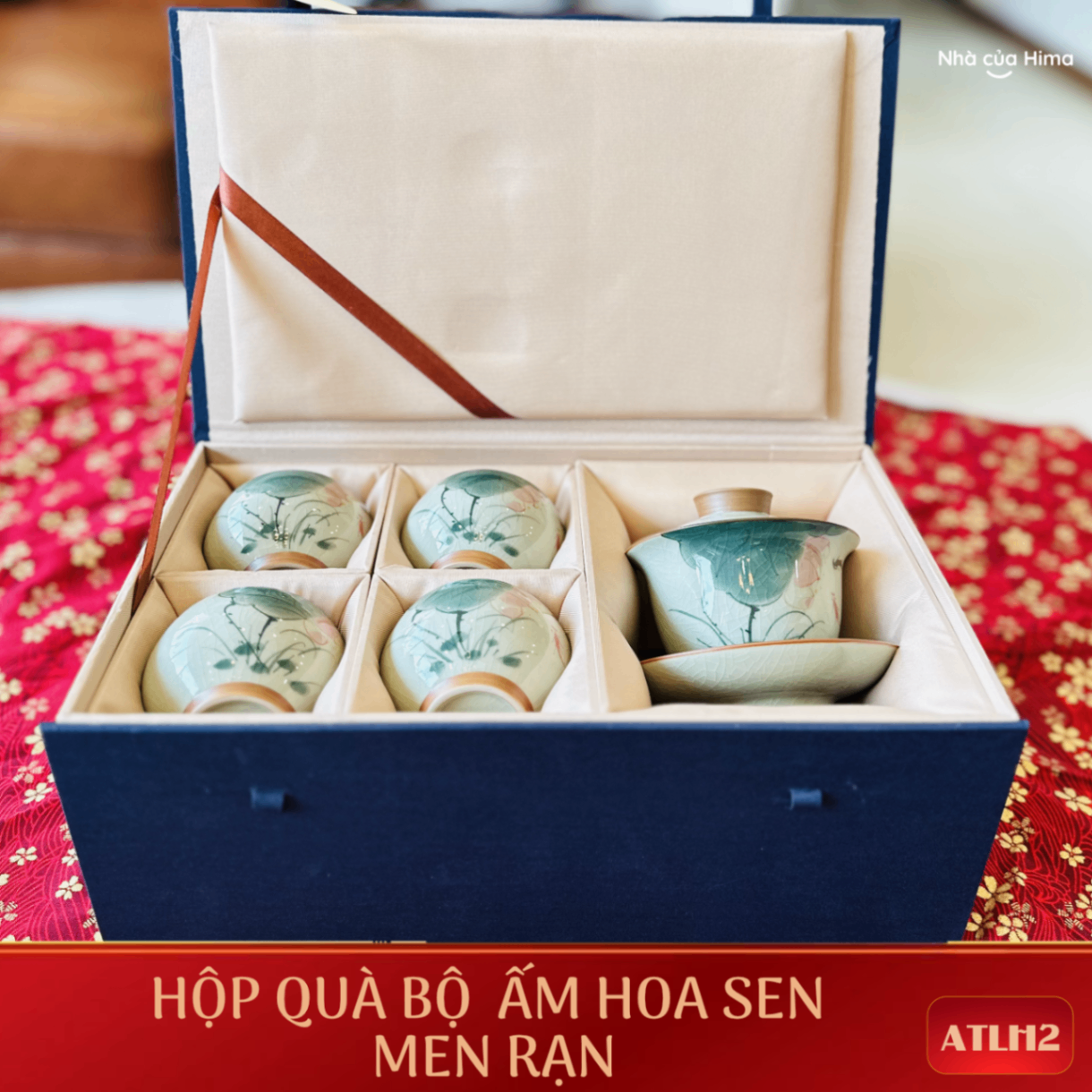 Hộp quà bộ ấm trà liên hoa men rạn (1 chén khải kèm đĩa + 4 chén)