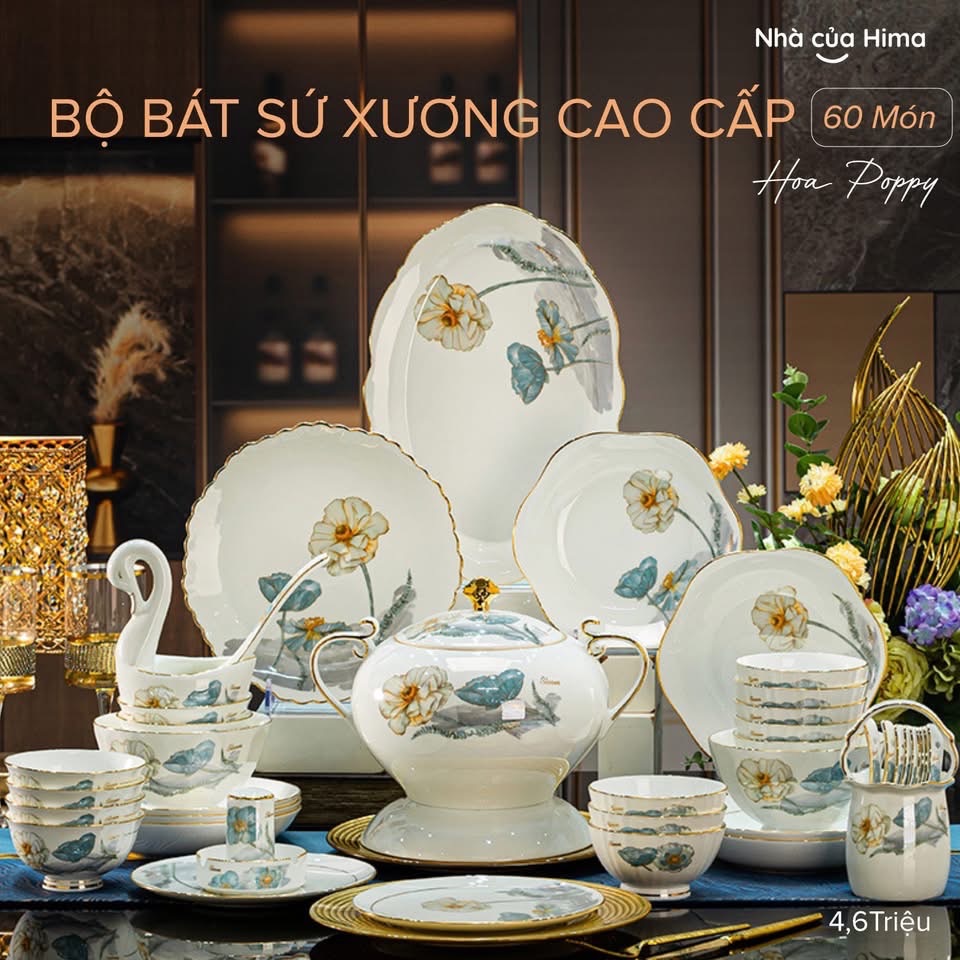 Bộ bát 60 món hoa poppy premium
