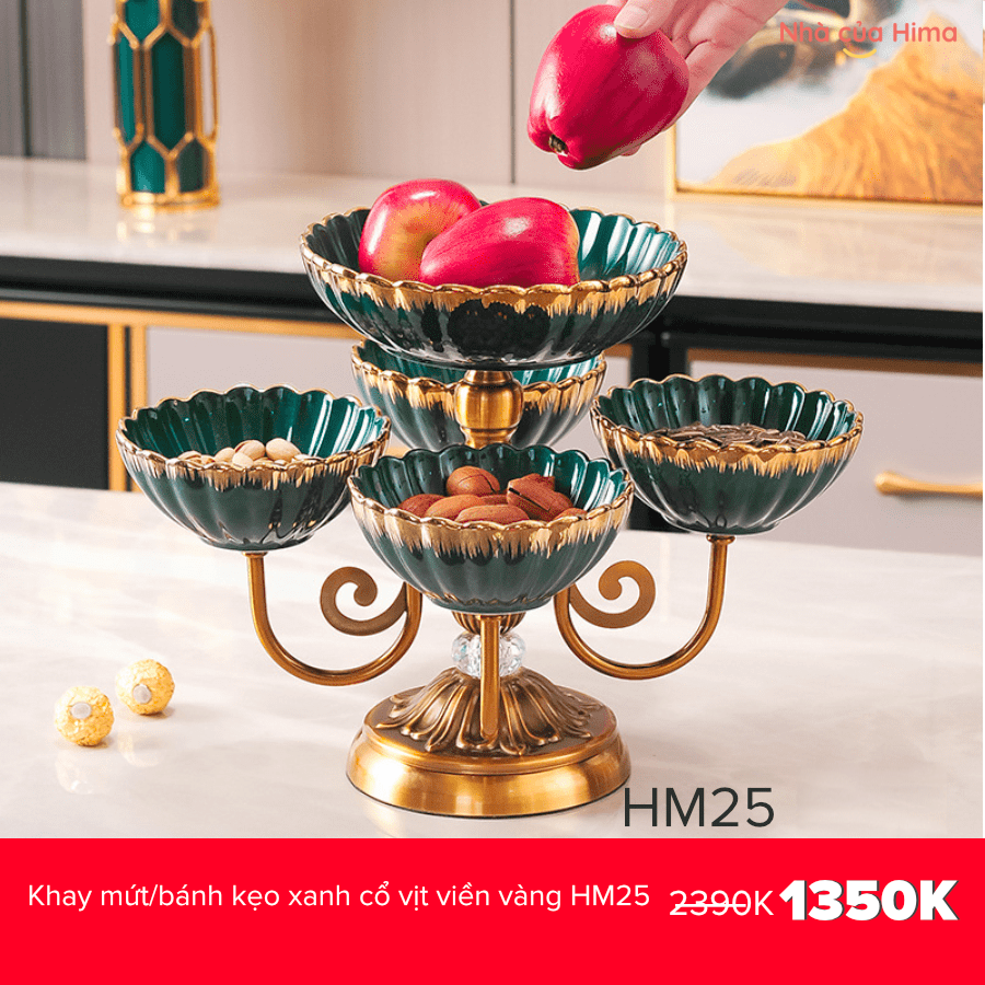 Khay mứt/bánh kẹo xanh cổ vịt viền vàng HM25