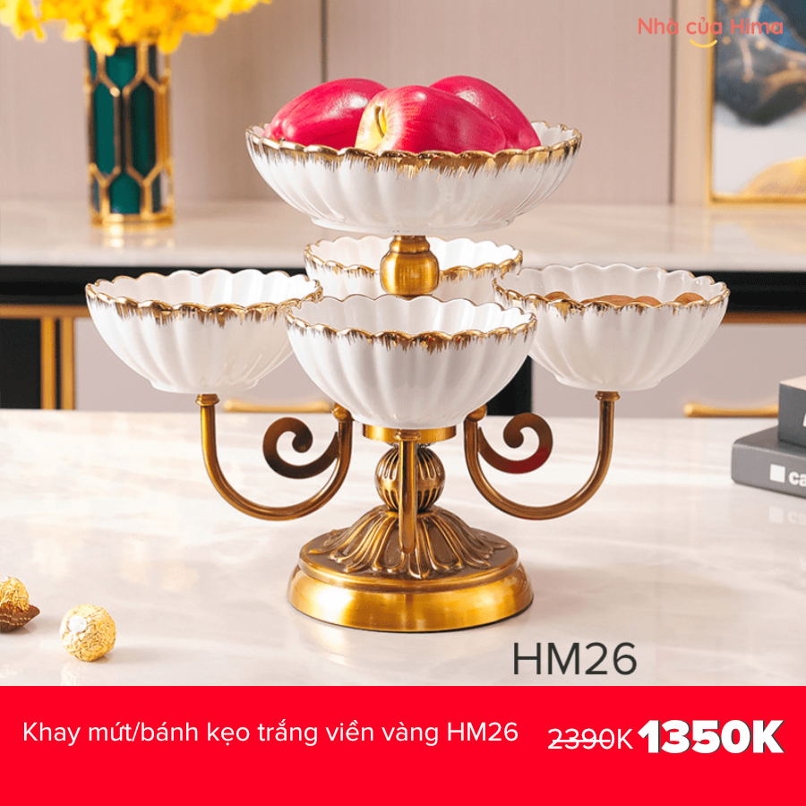 Khay mứt/bánh kẹo trắng viền vàng HM26
