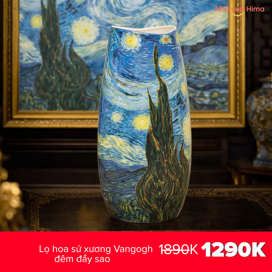 Lọ hoa sứ xương Vangogh đêm đầy sao