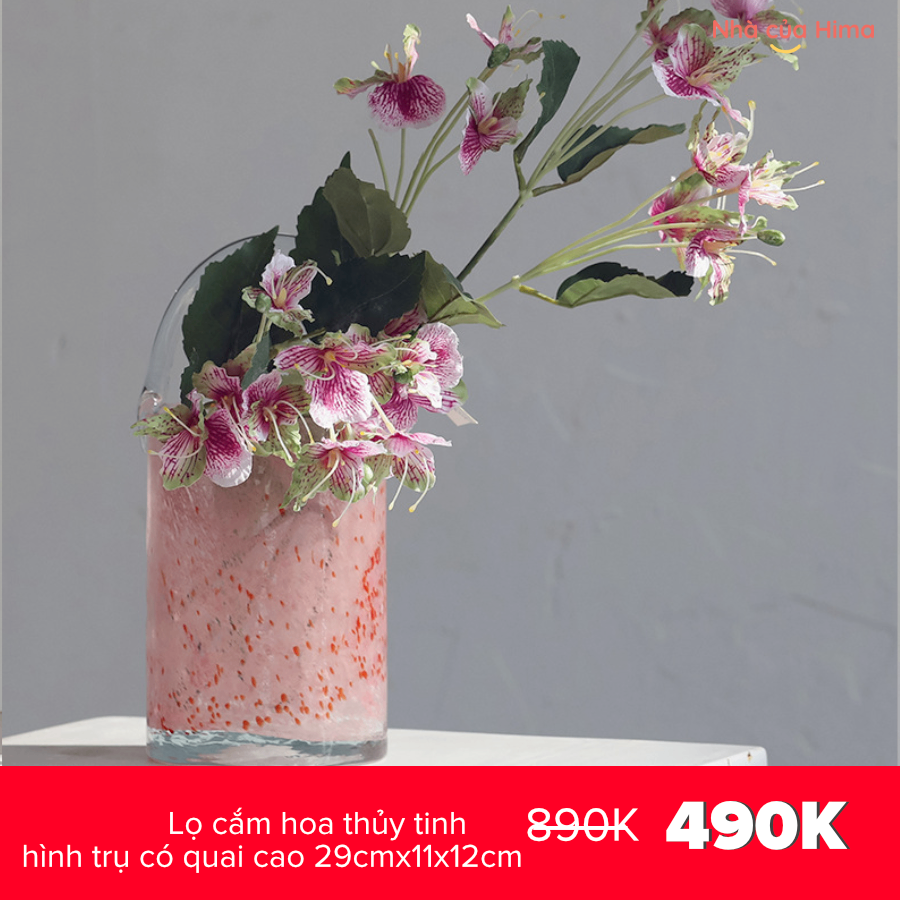 Lọ cắm hoa thủy tinh/bể cá hình trụ có quai cao 29cmx11x12cm