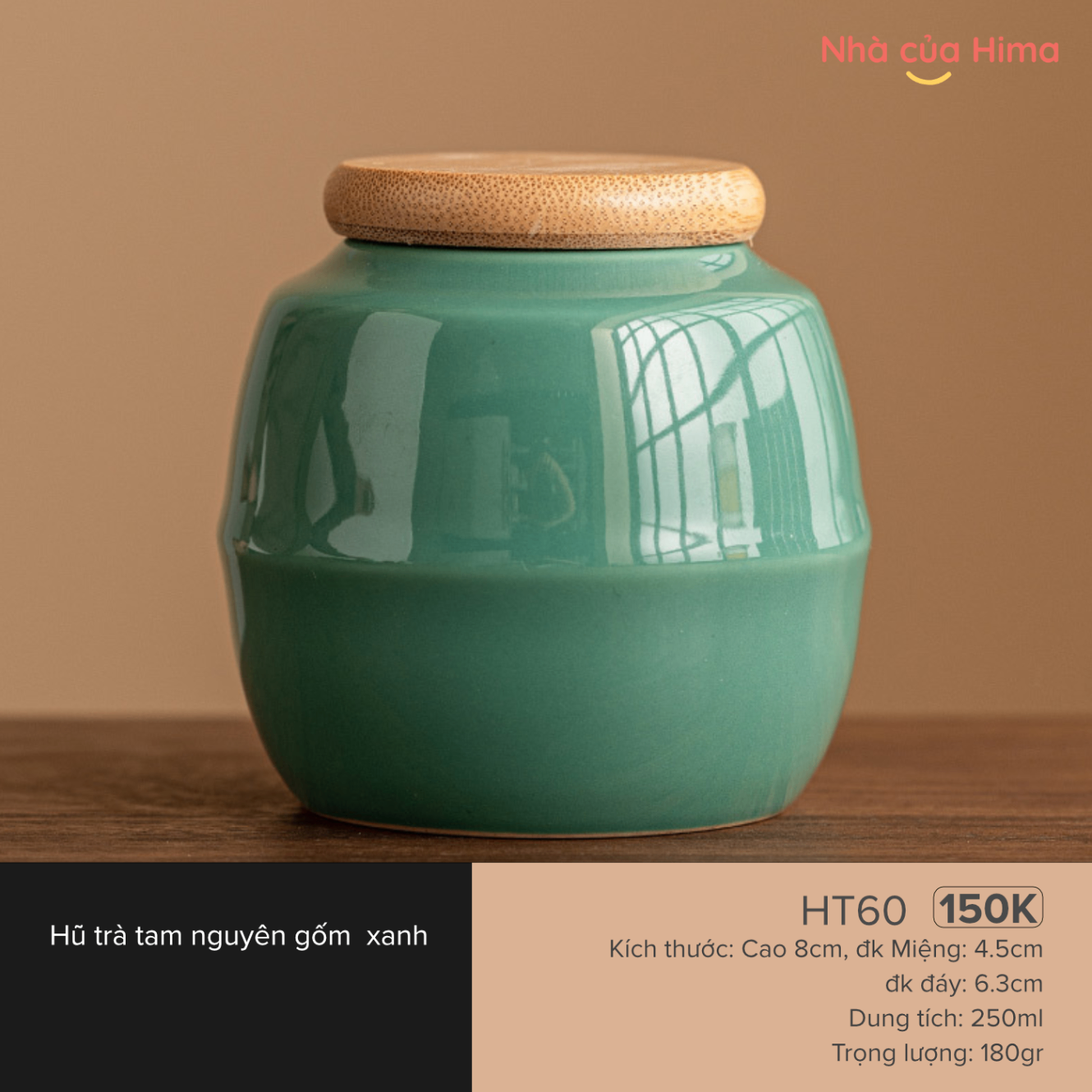 Hũ trà gốm xanh HT60