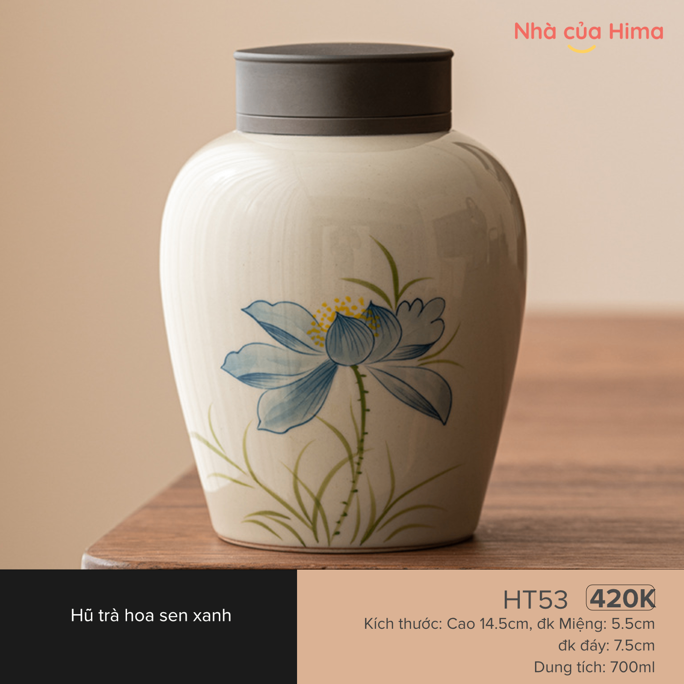 Hũ trà sen xanh nắp thiếc HT53