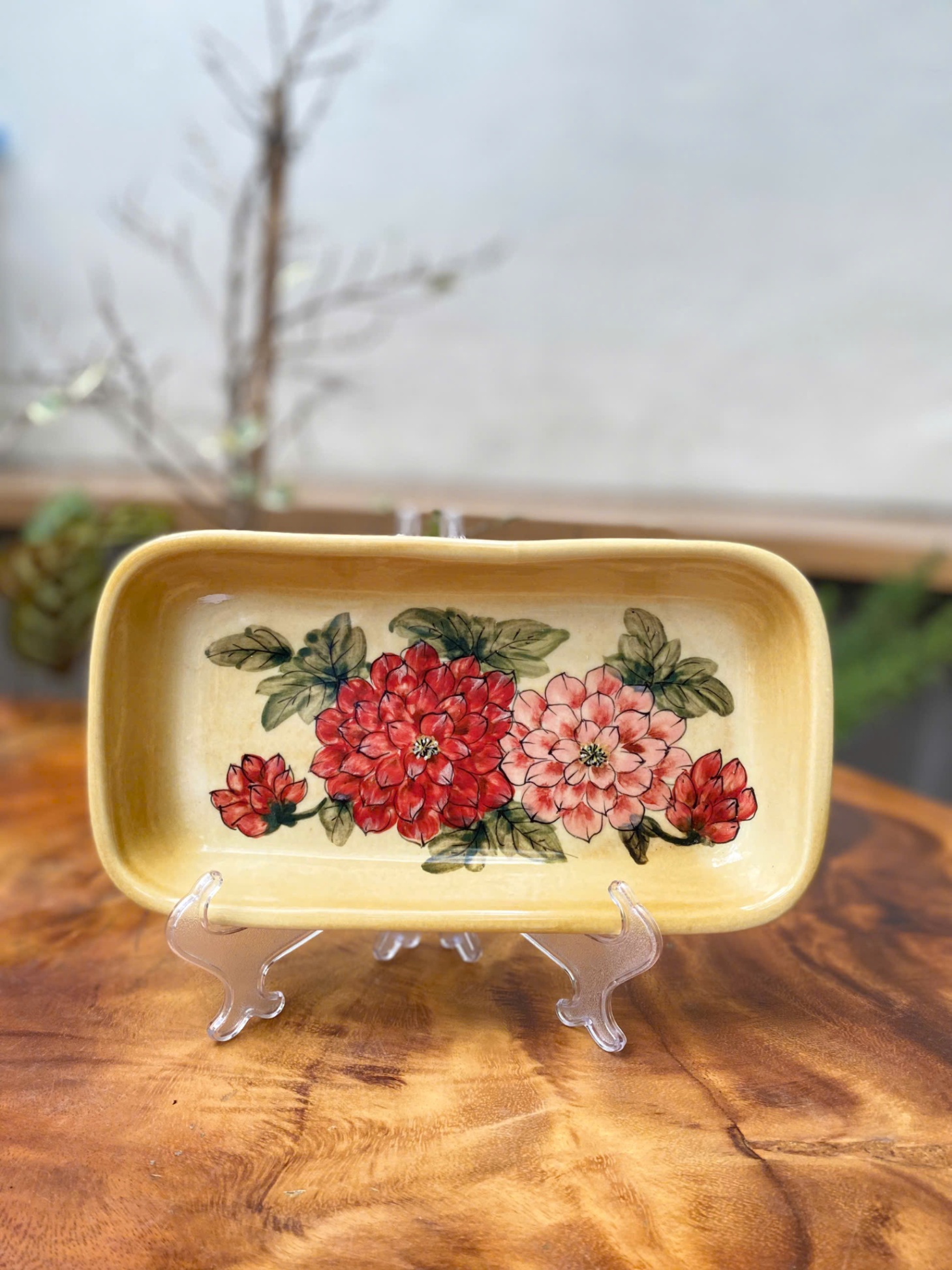 Đĩa gốm vẽ tay đựng hũ mứt 24cm*13cm*3cm DHM26.7