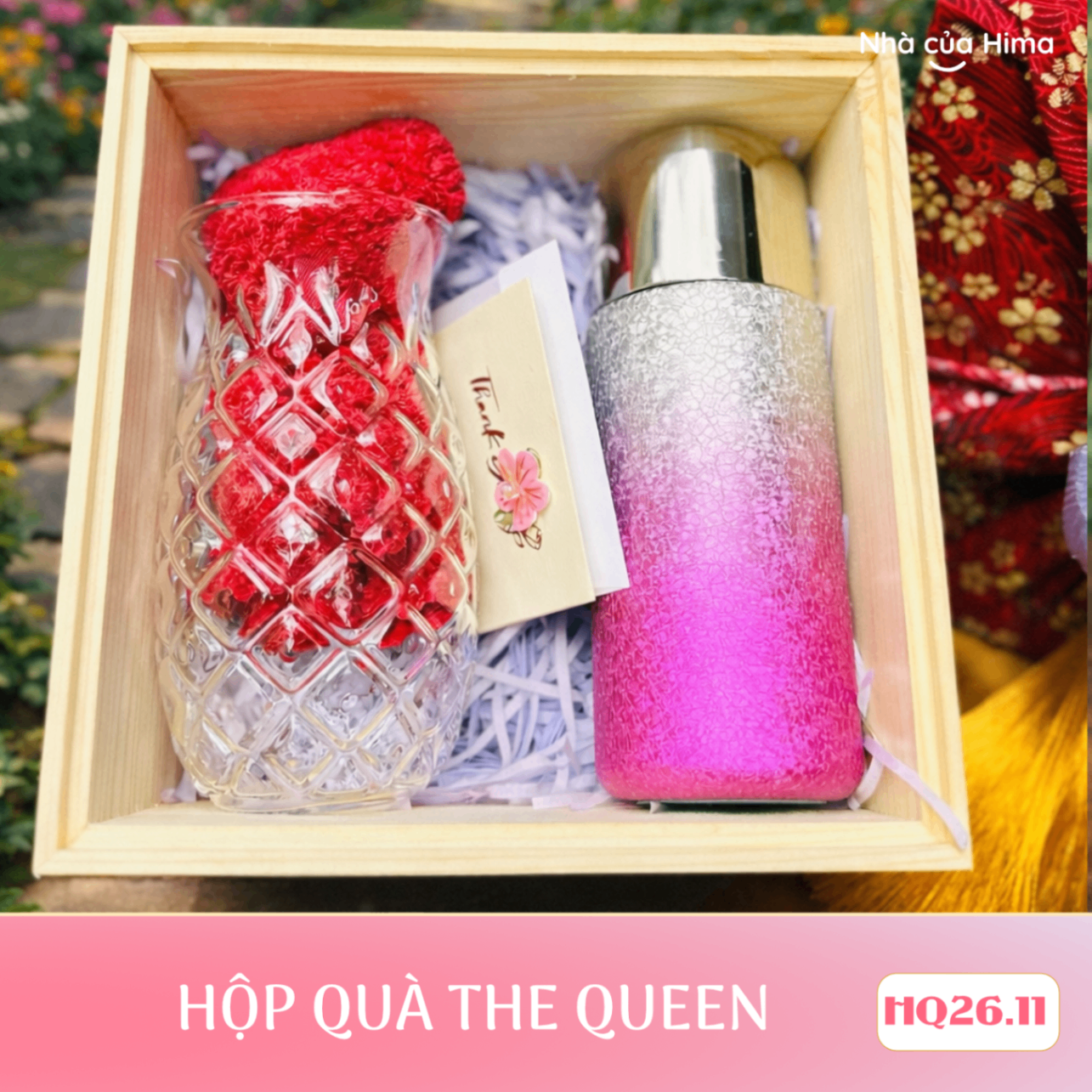 Bộ quà tặng The Queen nữ hoàng băng gía bình giữ nhiệt gradient trắng tím 350ml