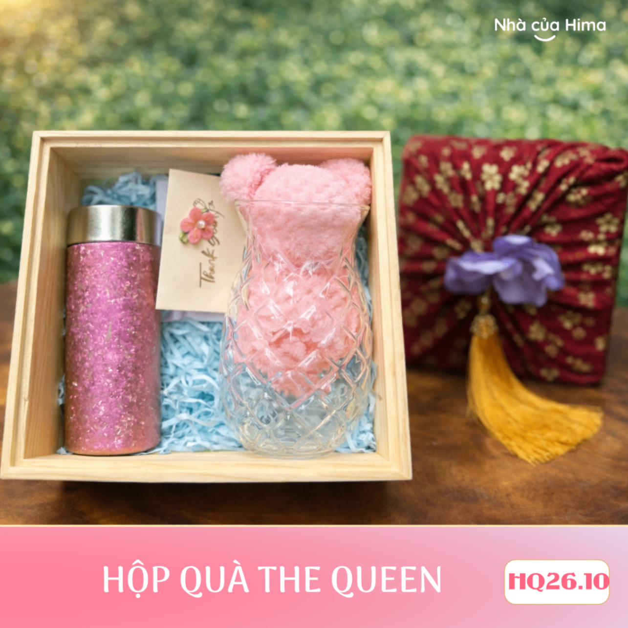 Bộ quà tặng The Queen nữ hoàng party bình giữ nhiệt hoa đào đá 200ml